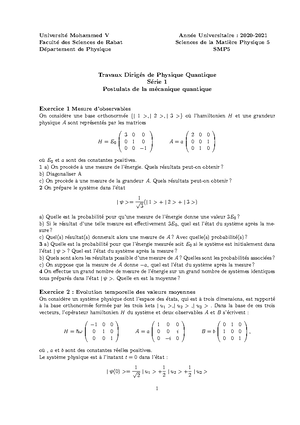 TD de Physique Quantique série 2 - Universit ́e Mohammed V Ann ́ee ...