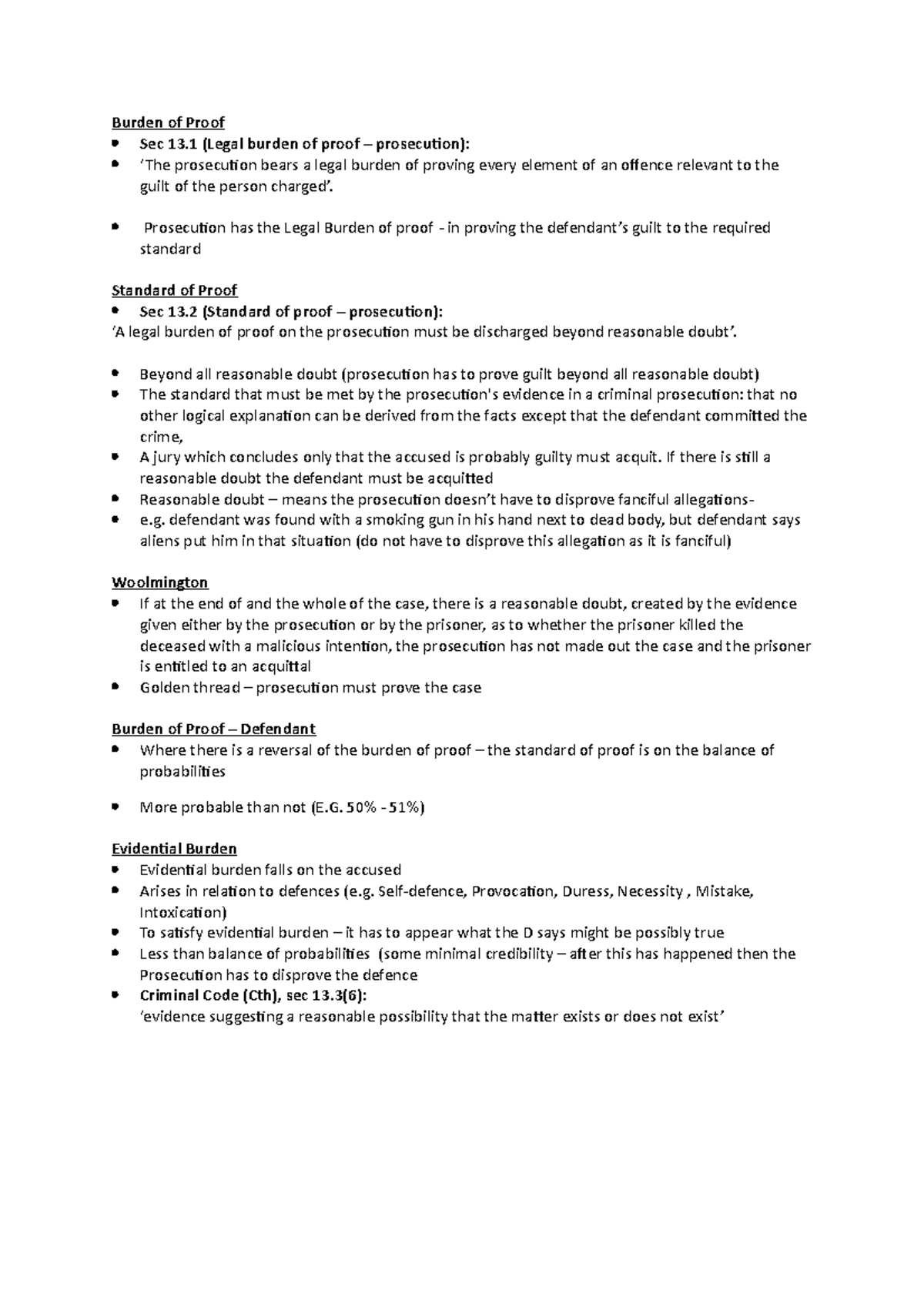Burden of Proof - Criminal law notes - Burden of Proof Sec 13 (Legal ...