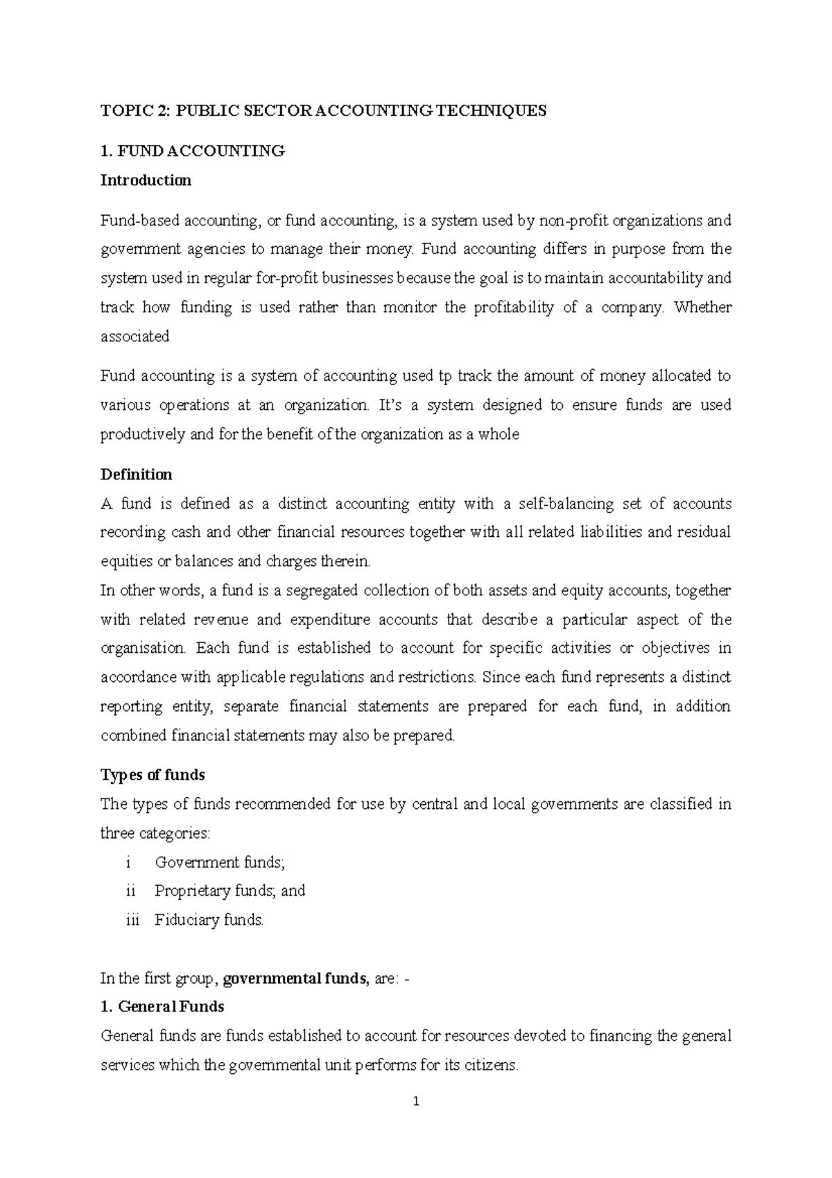 Topic 2The fund accounting Public Sector TOPIC 2 PUBLIC SECTOR