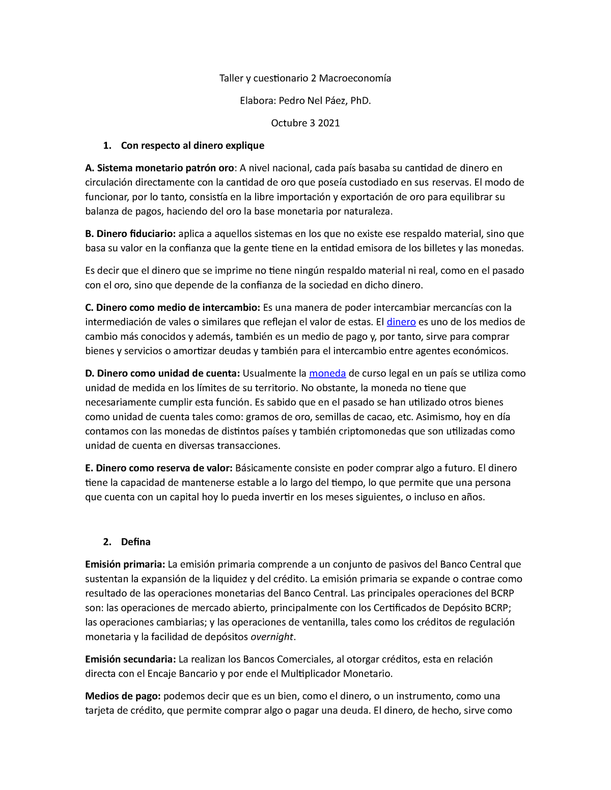 Taller Y Cuestionario 2 Macroeconomía - Taller Y Cuestionario 2 ...