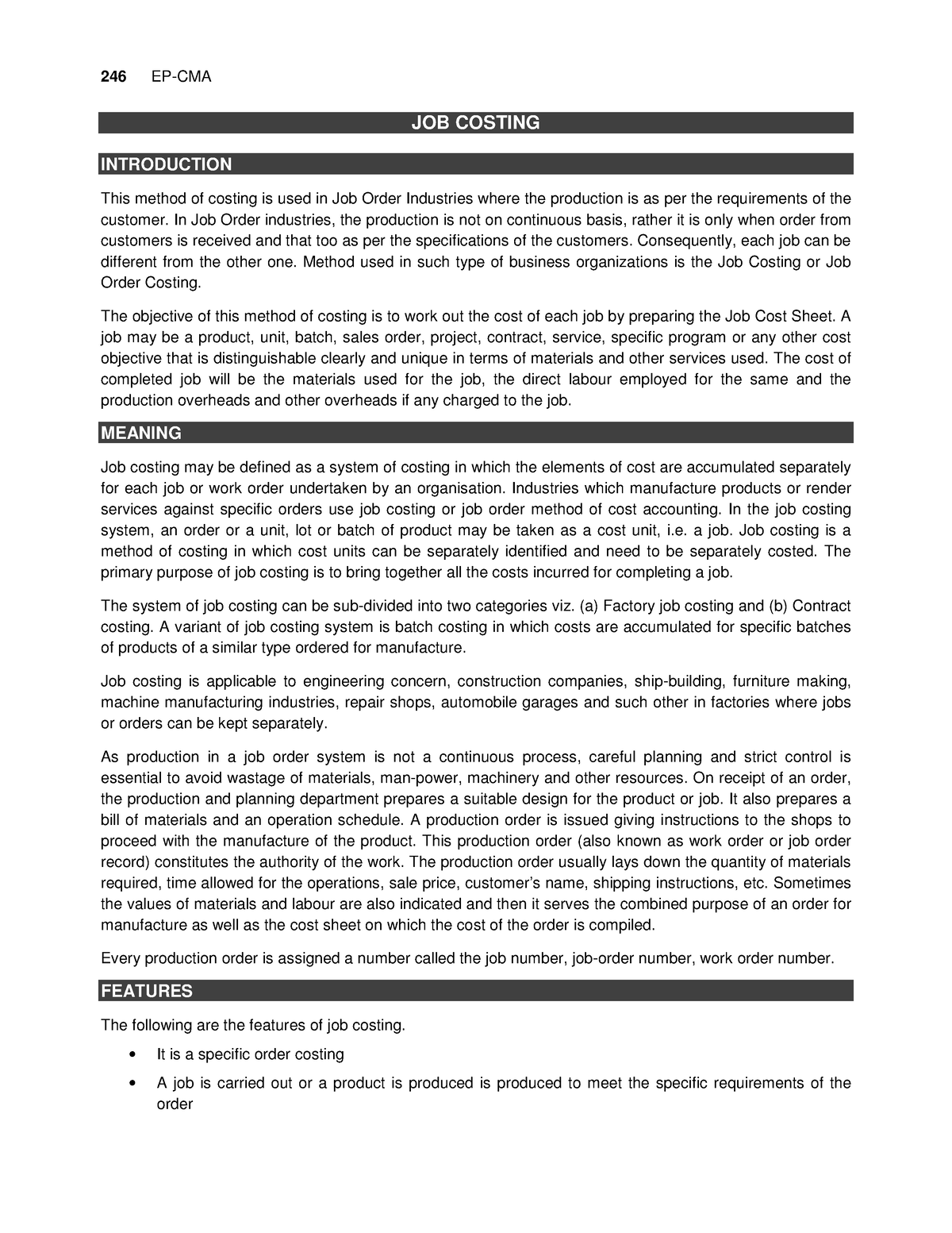 Cost Accounting JOB Costing 246 EP CMA JOB COSTING INTRODUCTION This   Thumb 1200 1553 