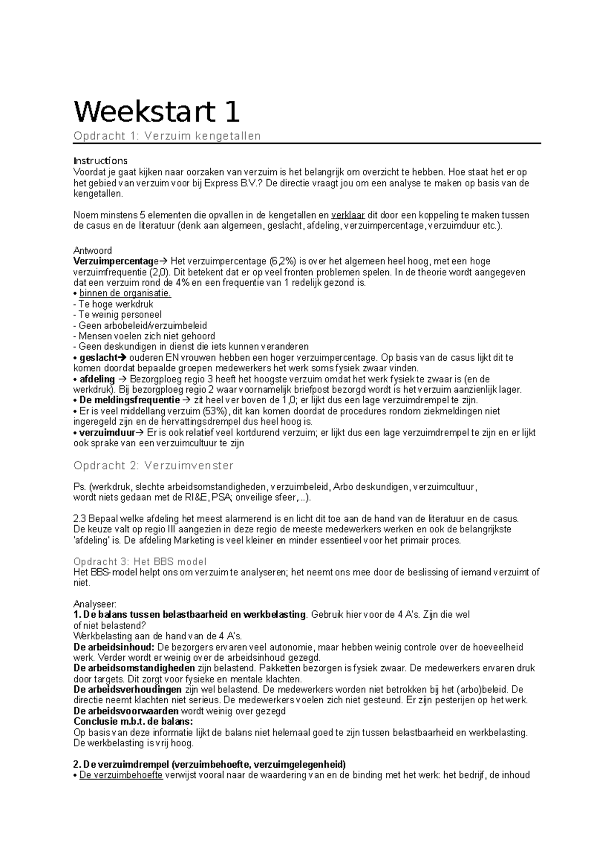Antwoorden weekstarts - Weekstart 1 Opdracht 1: Verzuim kengetallen ...