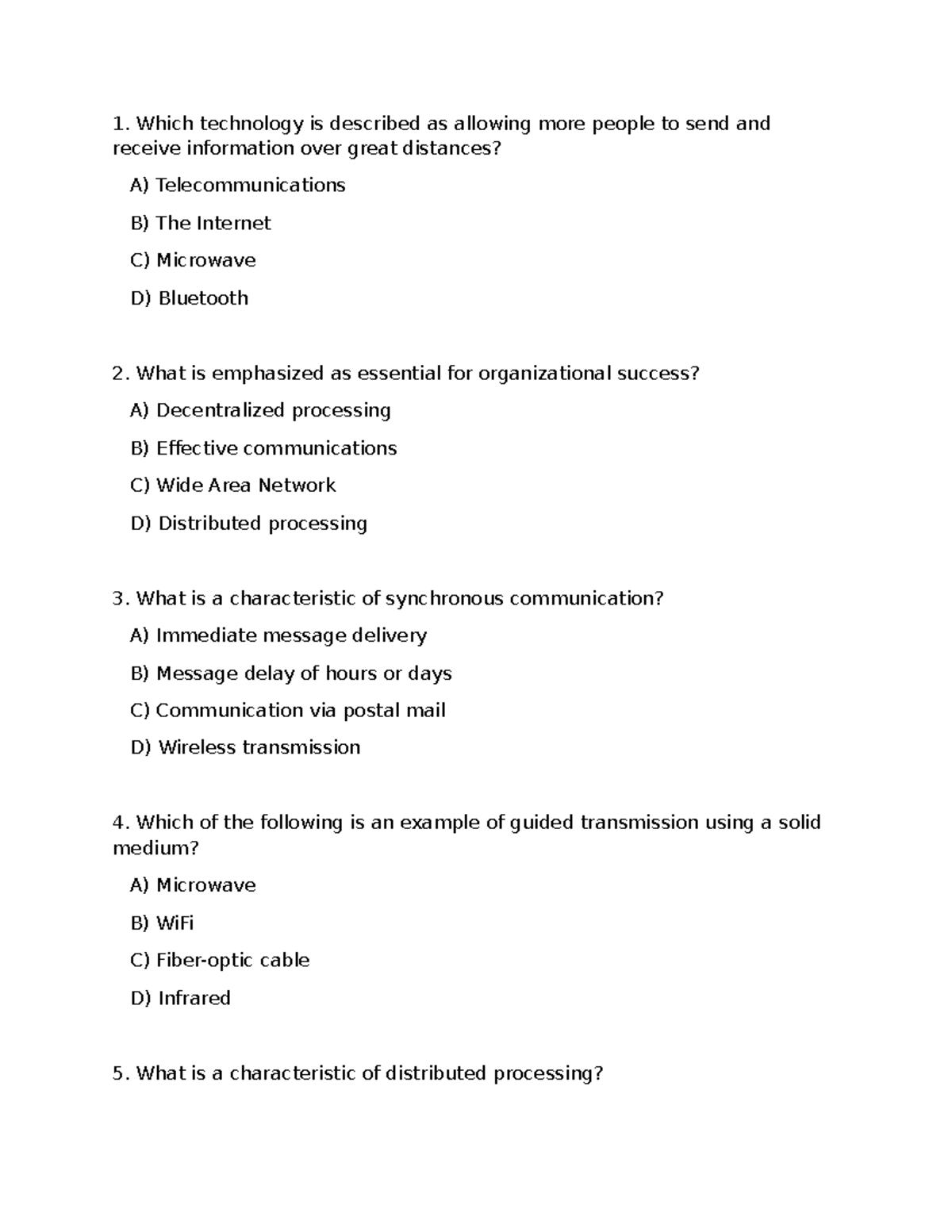Chaper 6 MCQ - Made my own multiple choice questions - Which technology ...