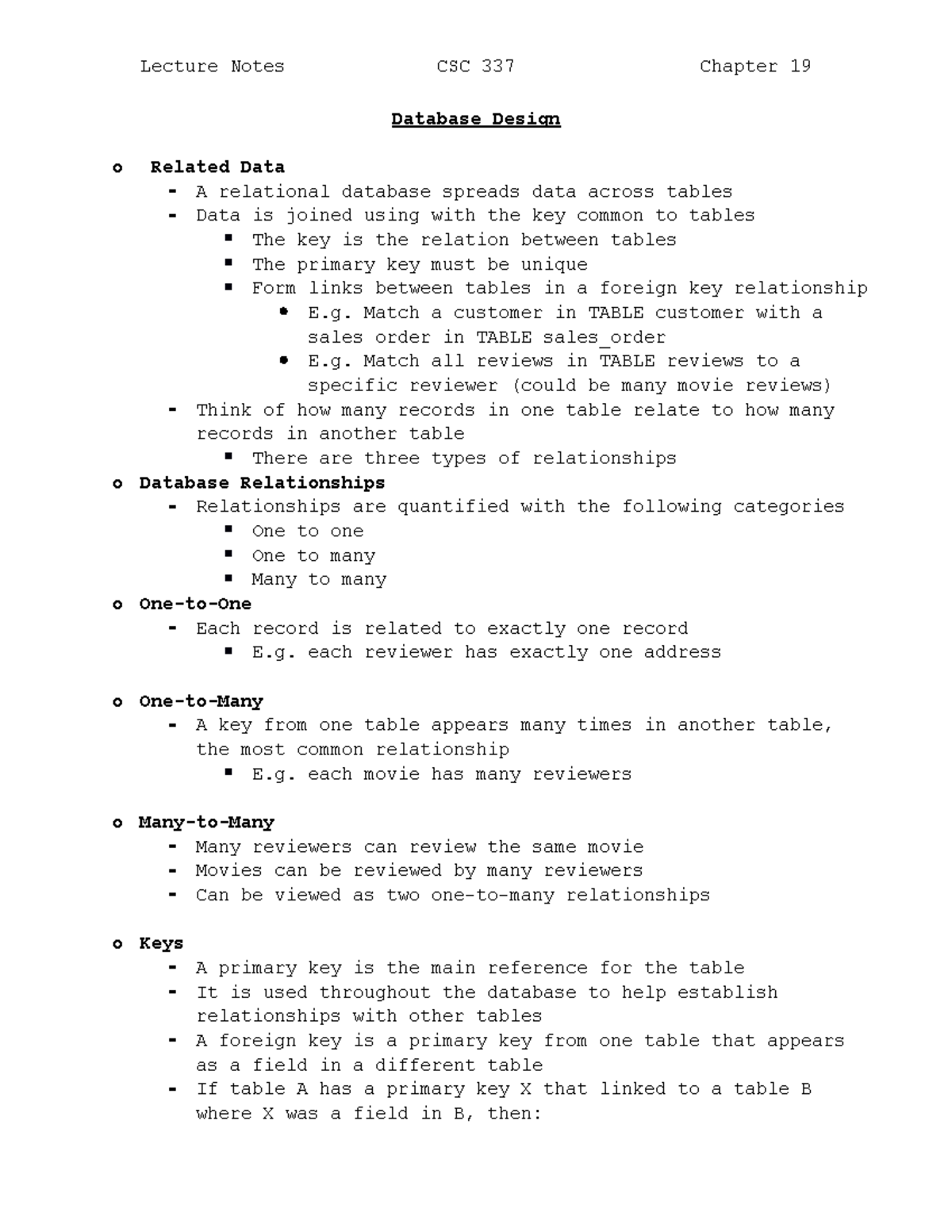 Database Design - Professor: Rick Mercer - Lecture Notes CSC 337 ...