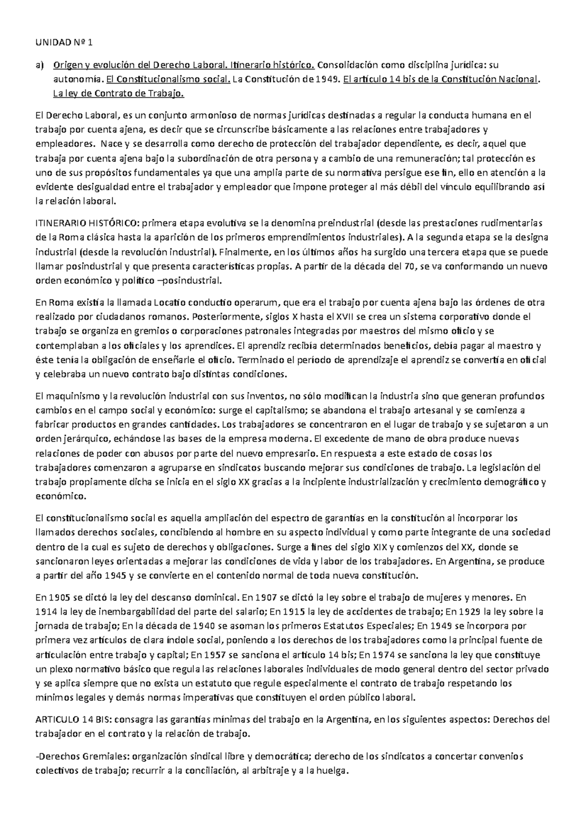 Resumen laboral un 1 2 3 - UNIDAD Nº 1 a) Origen y evolución del ...