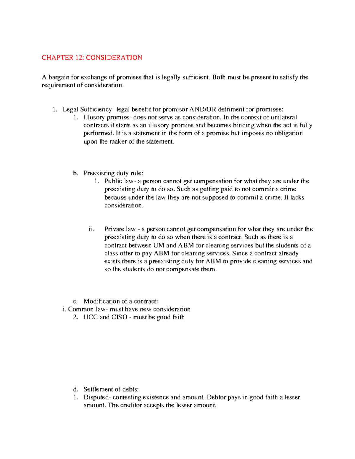 Chapter 12 CHAPTER 12 CONSIDERATION A bargain for exchange of