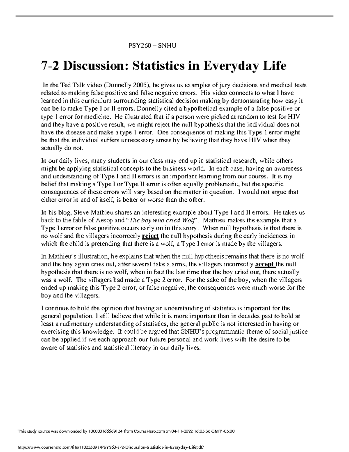 PSY260 7 2 Discussion Statistics in Everyday Life PSY260 SNHU