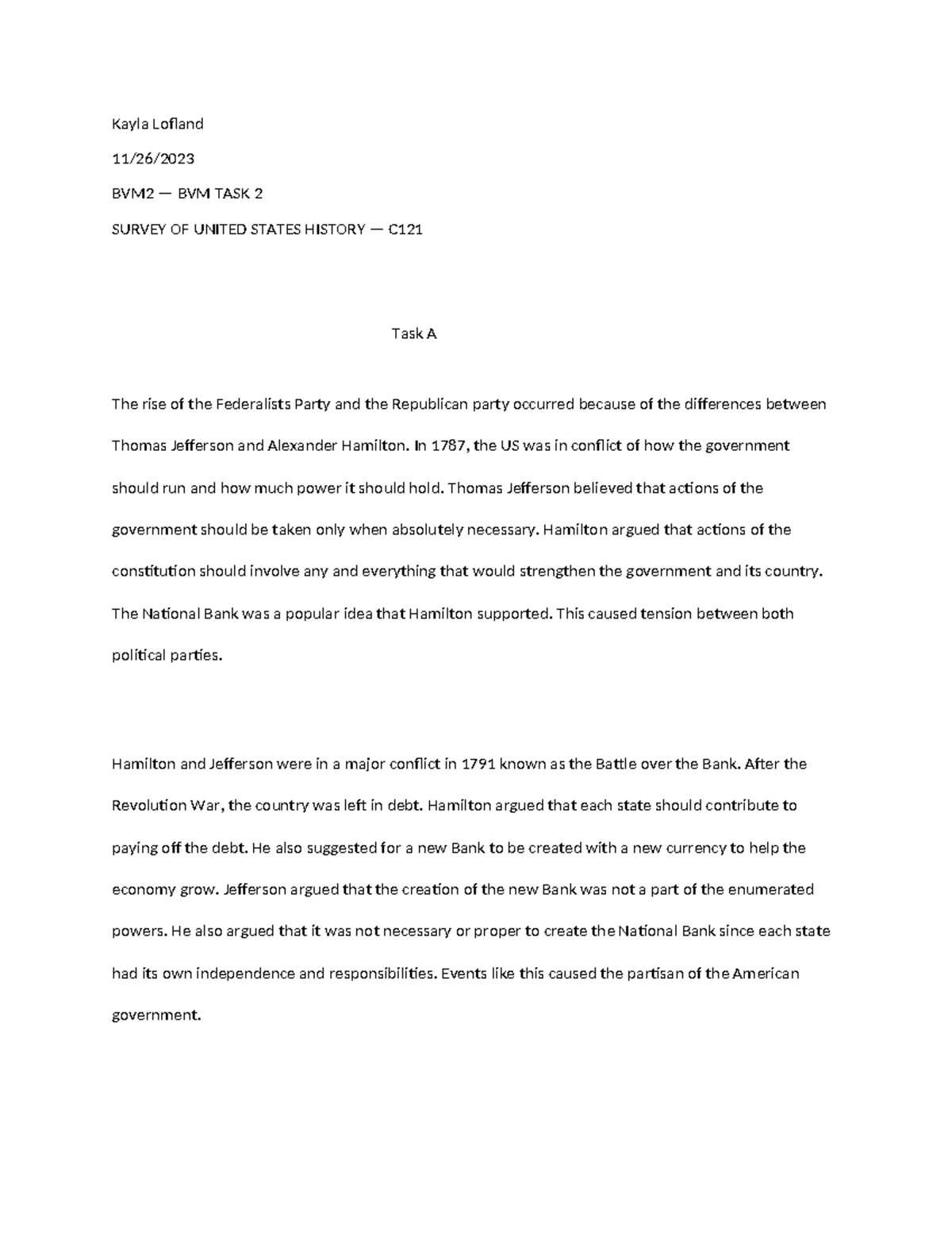 BVM2 BVM TASK 2 - Passing bvm2 task 2 assignment - Kayla Lofland 11/26 ...
