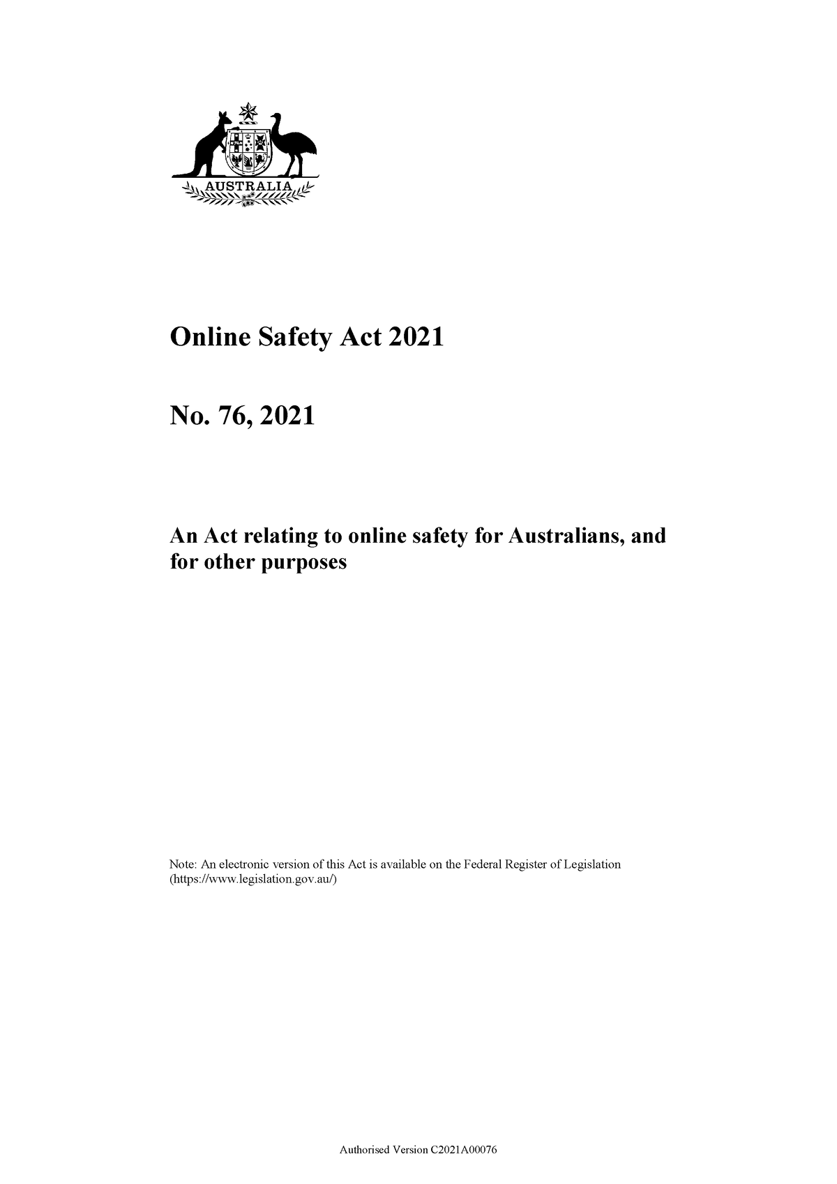 Online Safety Act act Note An electronic version of this Act is