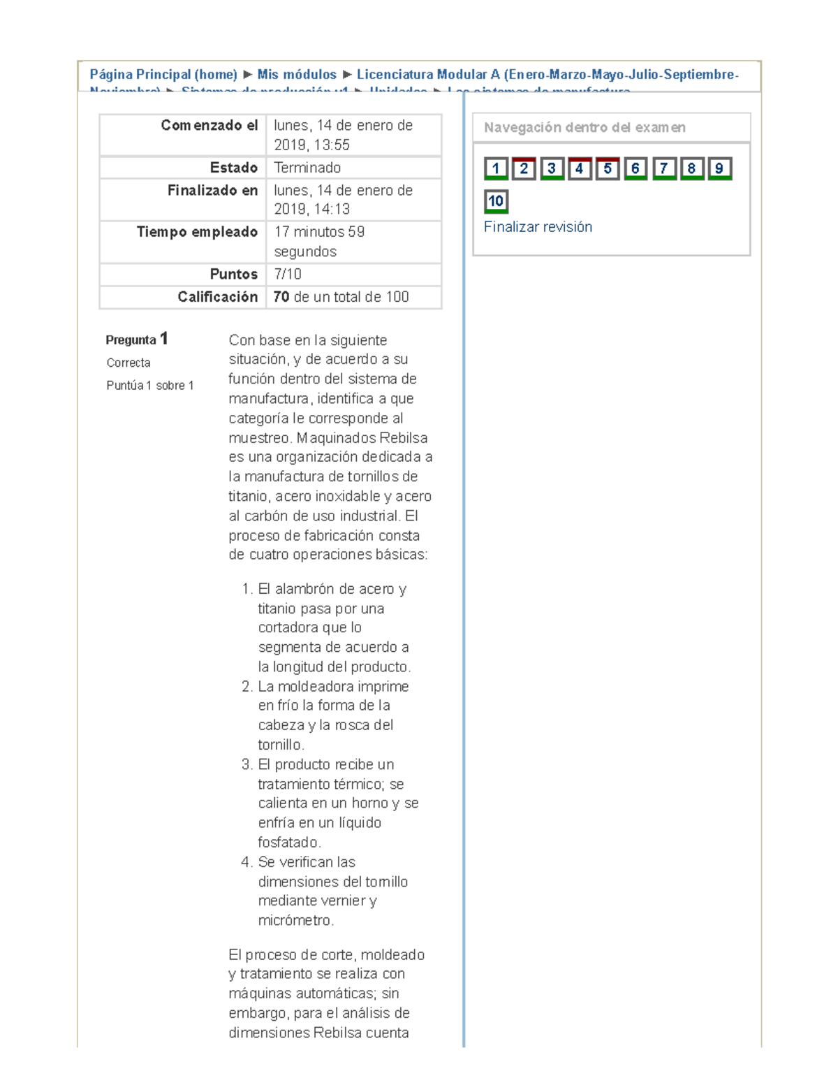 Examen General 1era Unidad - Página Principal (home) Mis Módulos ...