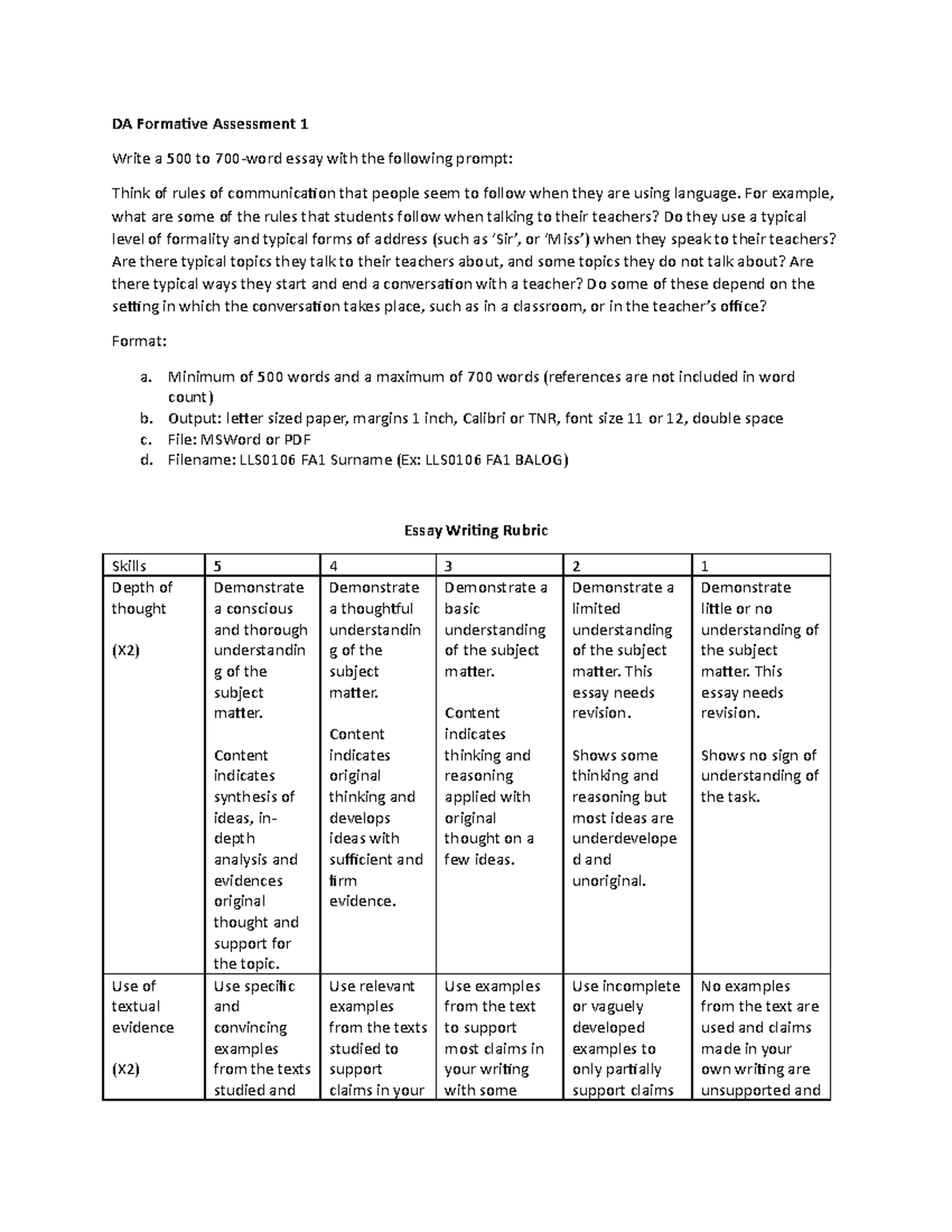 Conversation analysis DA Formative Assessment 1 Write a 500 to 700