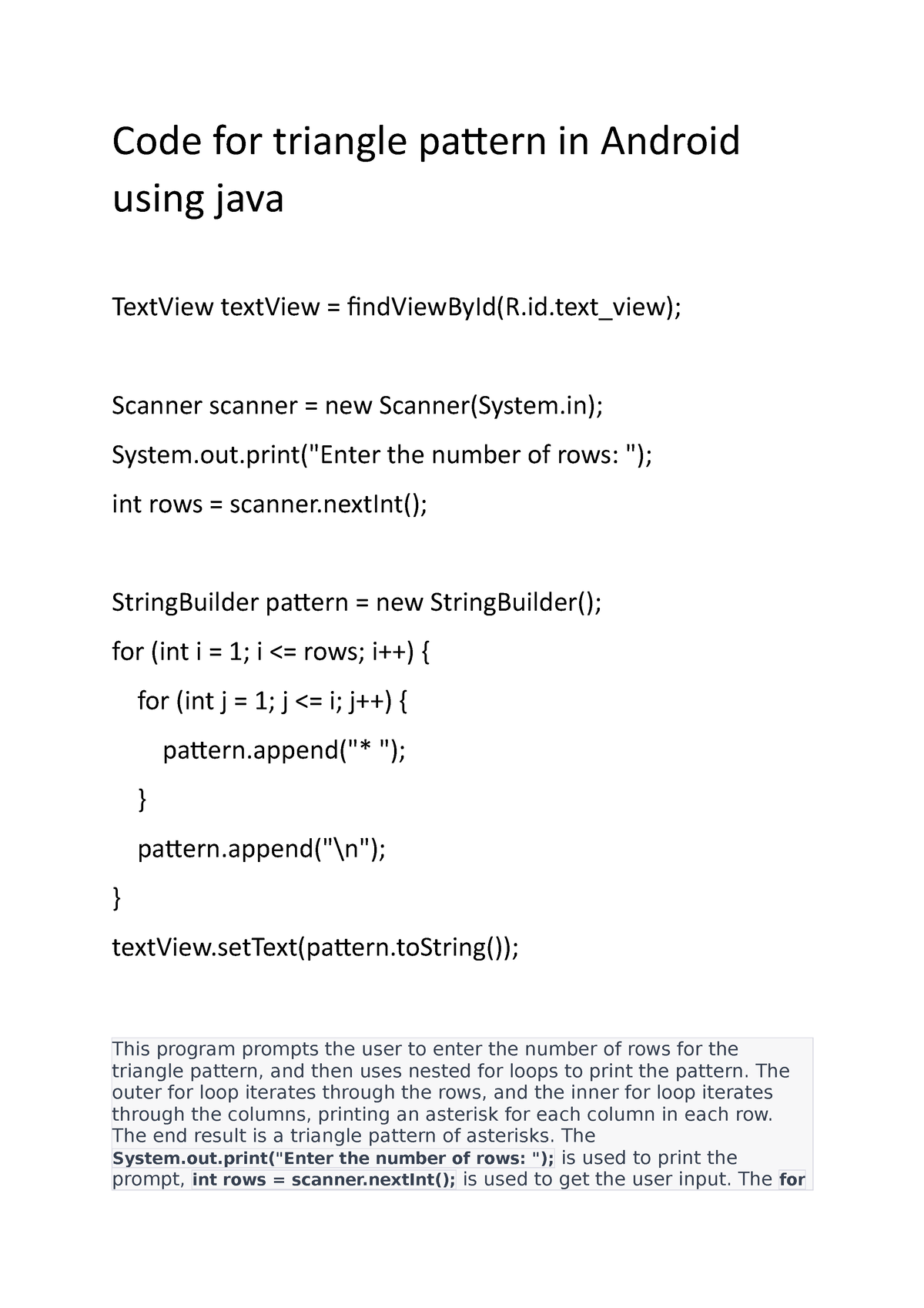 android-using-java-pattern-code-for-triangle-pattern-in-android-using