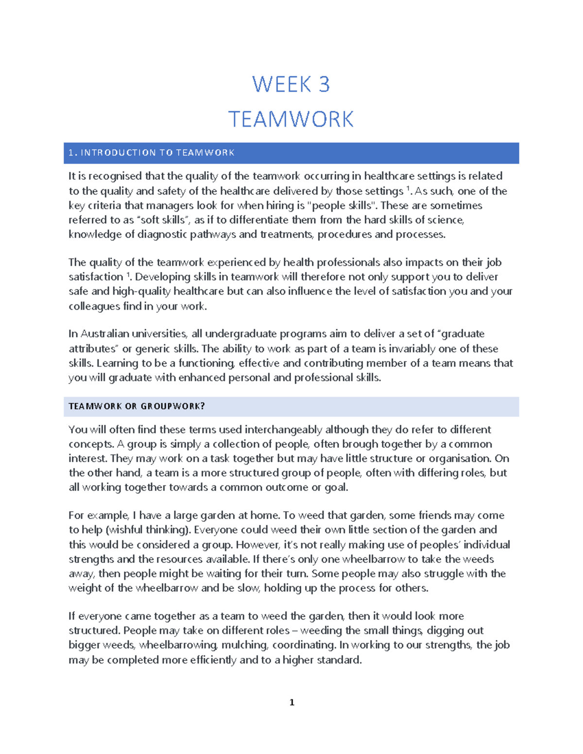 Week 3 Study Guide MEDI11004 T2 2023 - WEEK 3 TEAMWORK INTRODUCTION TO ...