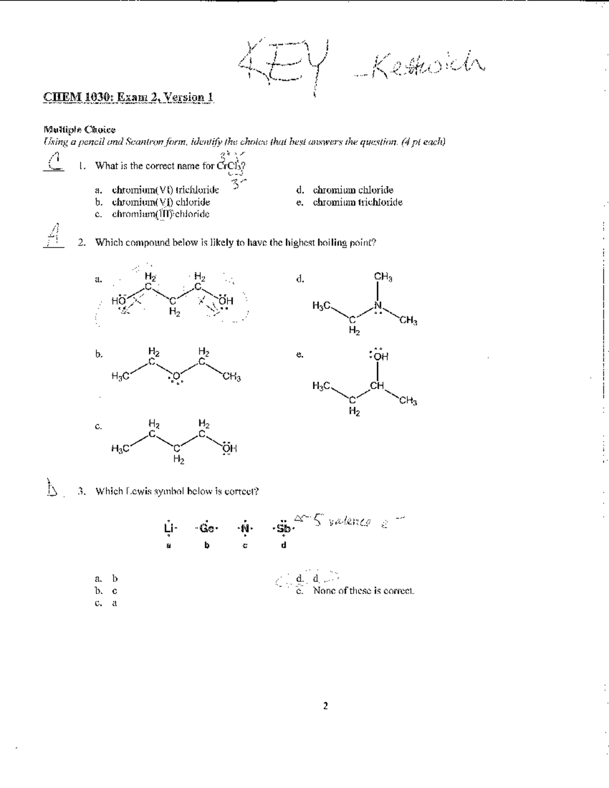 Exam 2 Solutions - Exam - CHEM 1030 - Studocu