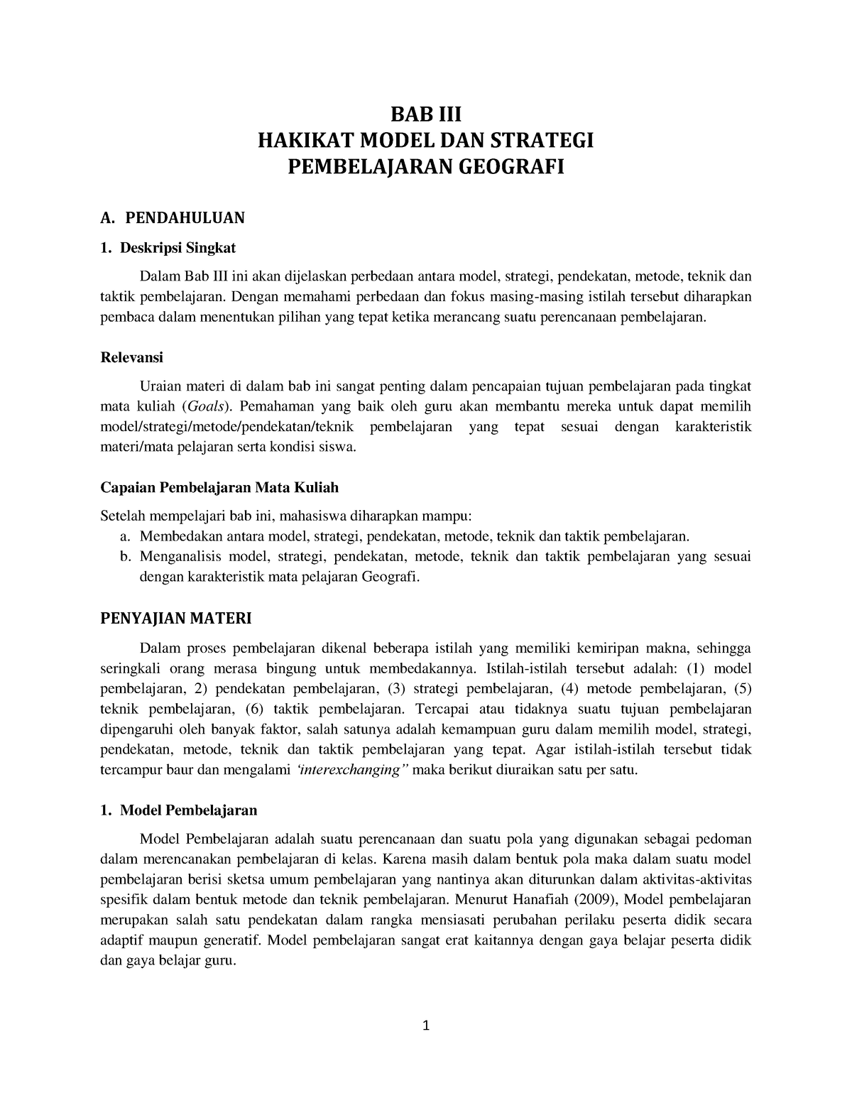 BAB III Hakikat Model DAN Strategi Pembelajaran Geografi - BAB III ...