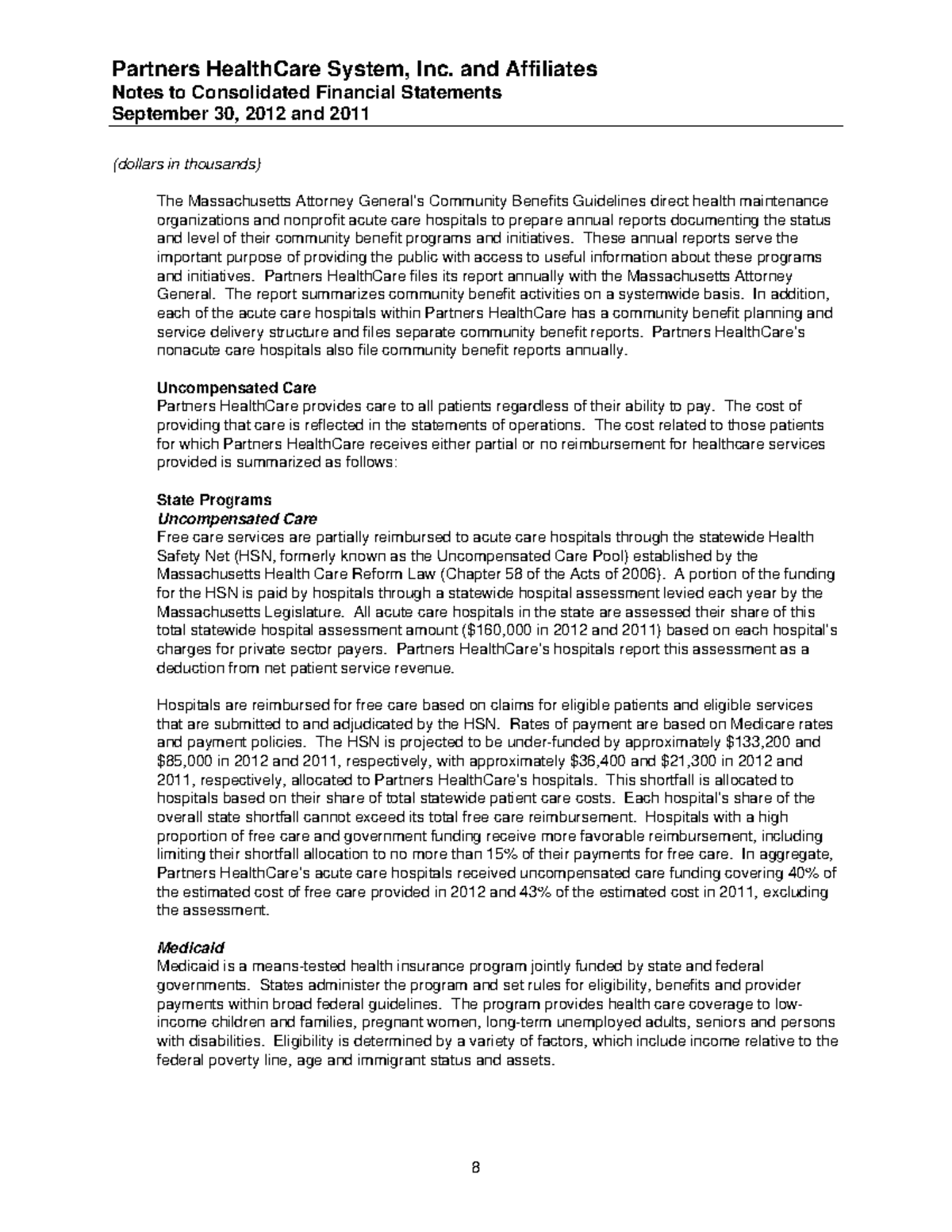 Partners healthcare system inc and affiliates part 2 Notes to