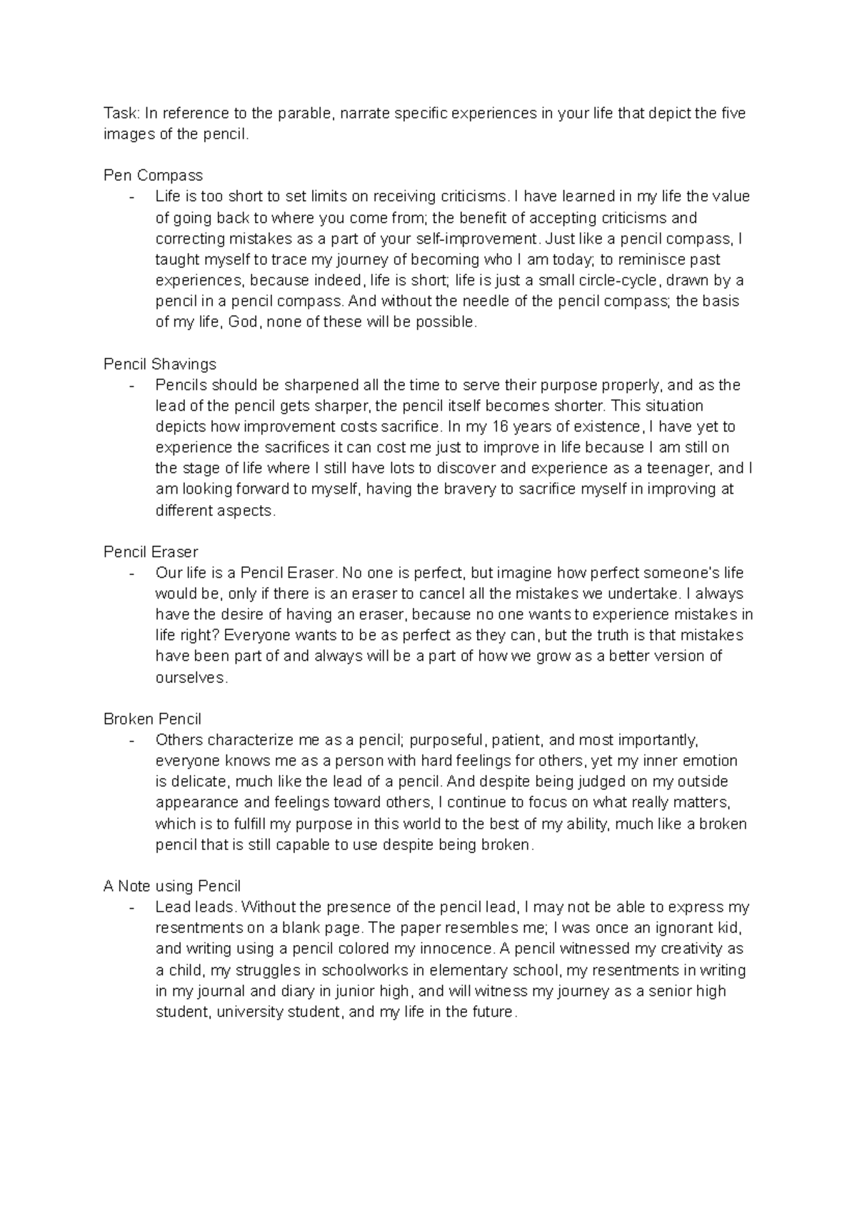 21ST CENTURY LITERATURE TASK - Task: In reference to the parable ...