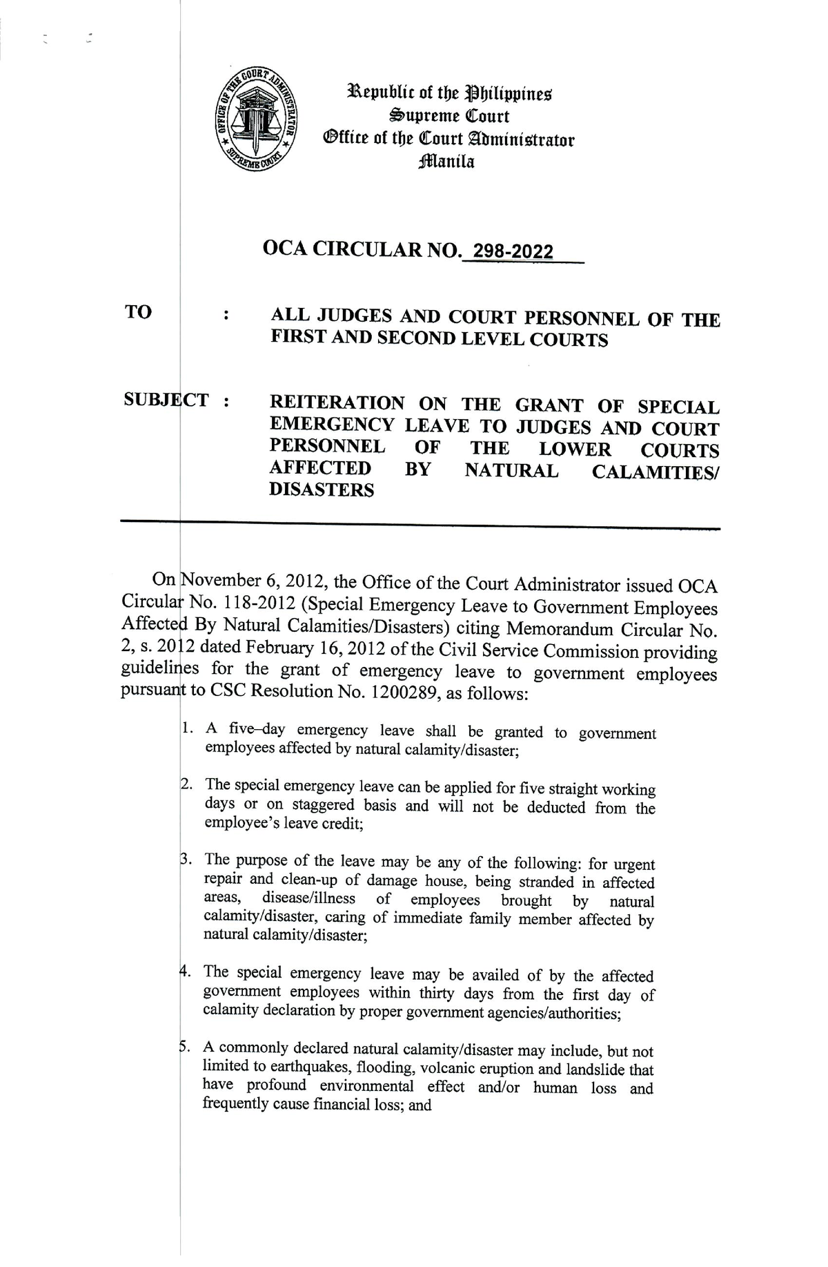 Oca Circular No. 298-2022 - Juris Doctor - Studocu