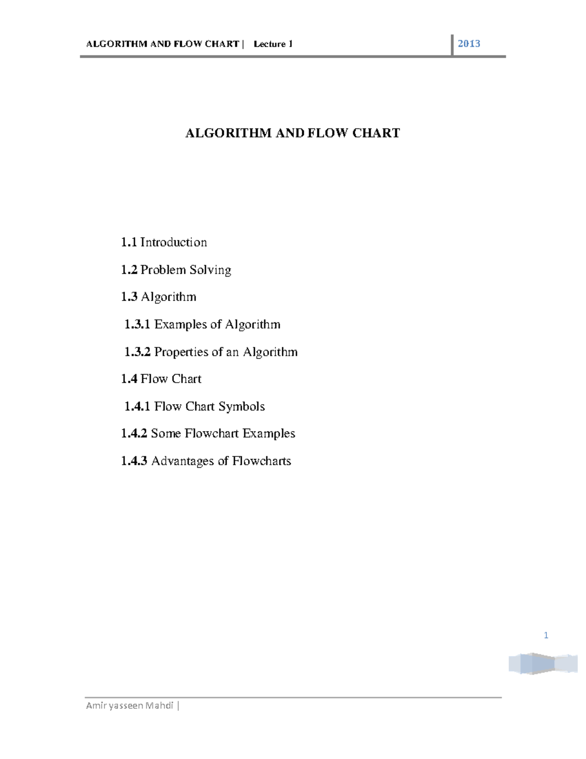 Algorithm analysis for students - 1 ALGORITHM AND FLOW CHART 1 ...