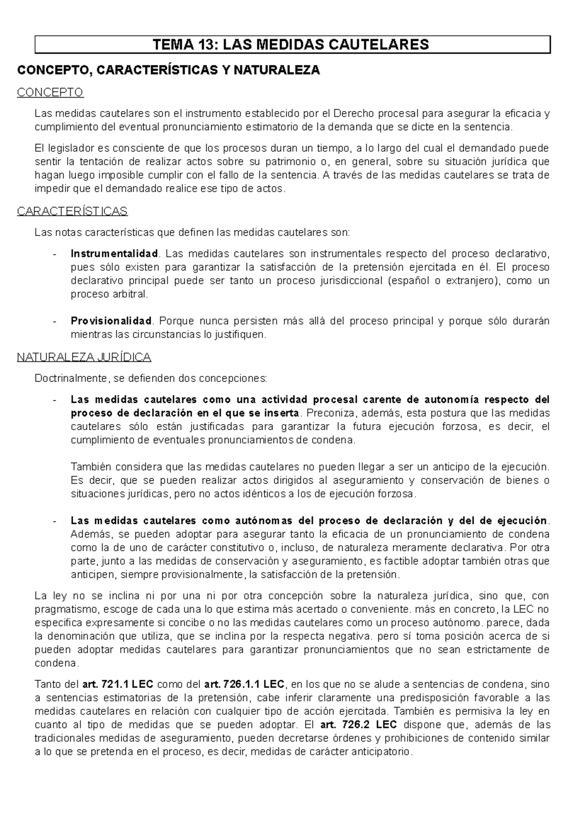 TEMA 13 - Las Medidas Cautelares - TEMA 13: LAS MEDIDAS CAUTELARES ...