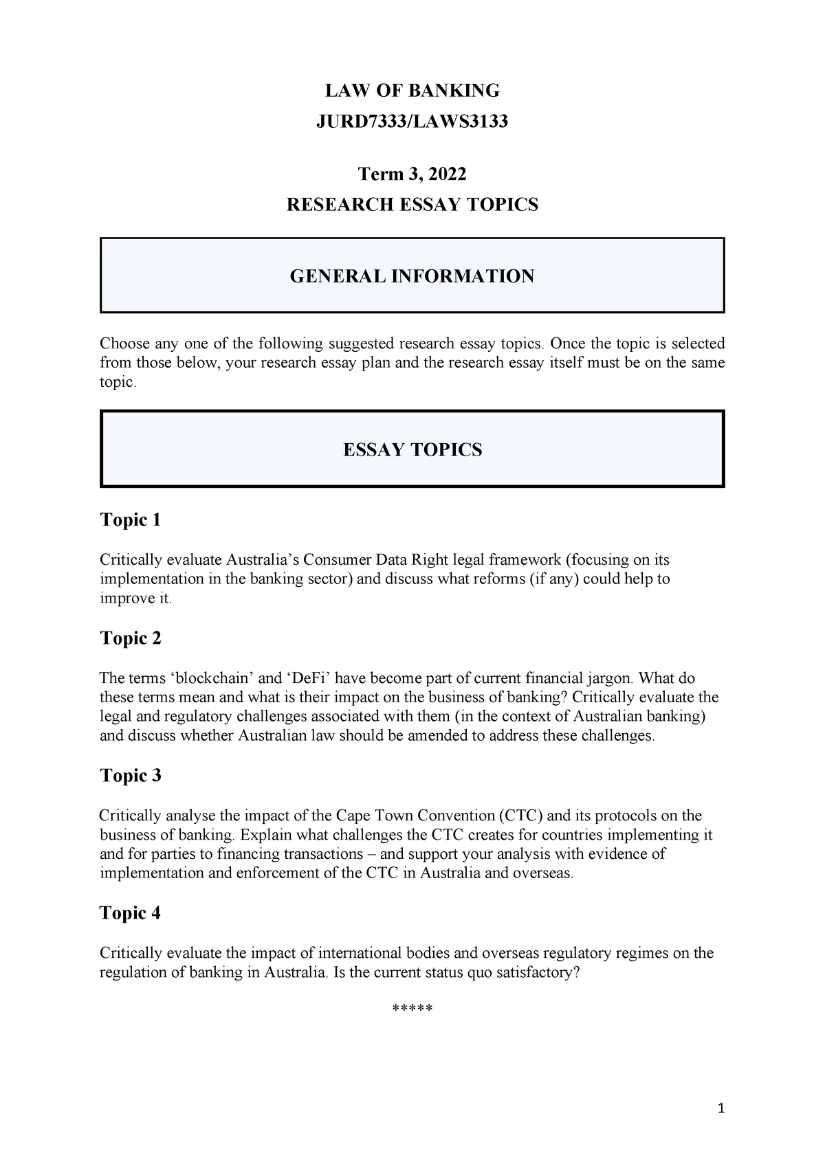 banking essay topics 2022