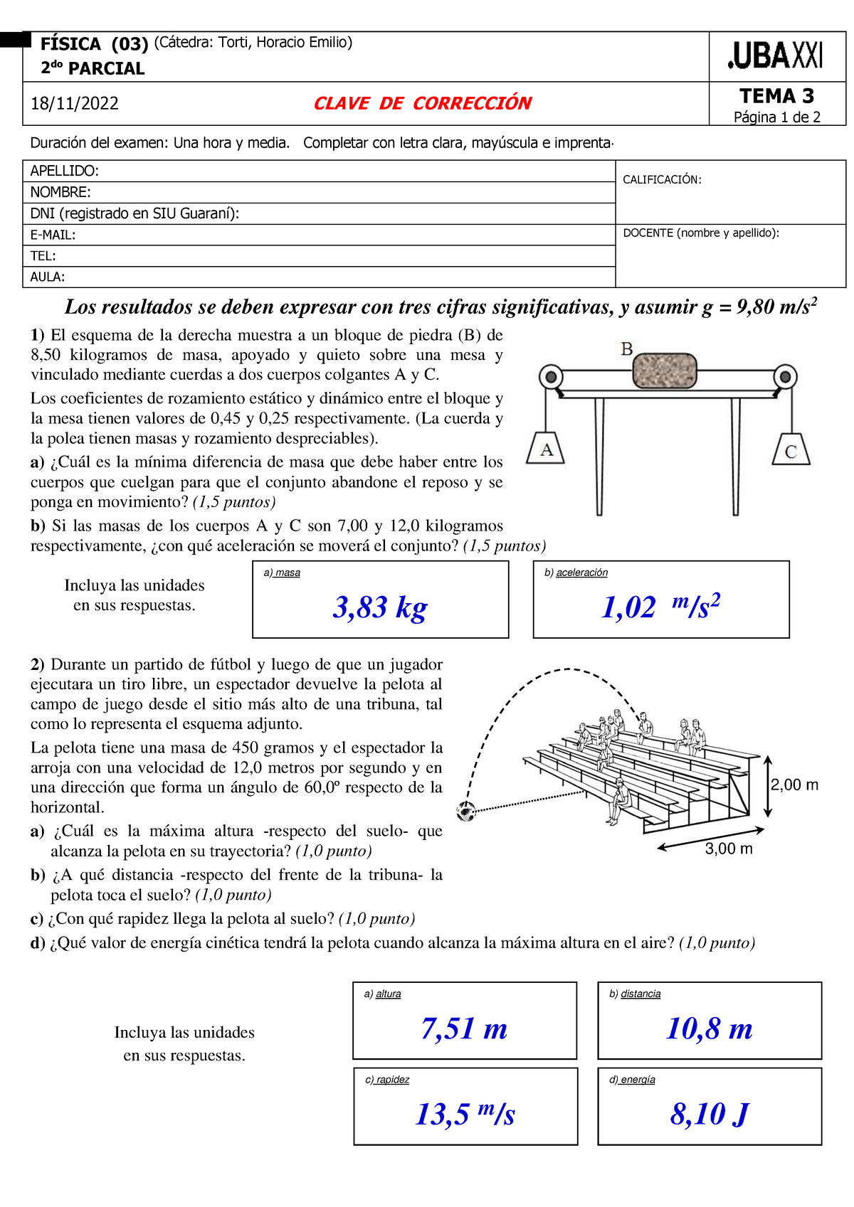 Física - Clave Corrección Segundo Parcial 2022-2 TEMA 3 - FÍSICA (03 ...