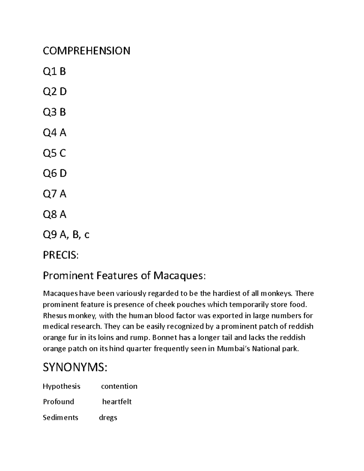 BWC MOCK 6 - Notes - COMPREHENSION Q1 B Q2 D Q3 B Q4 A Q5 C Q6 D Q7 A ...