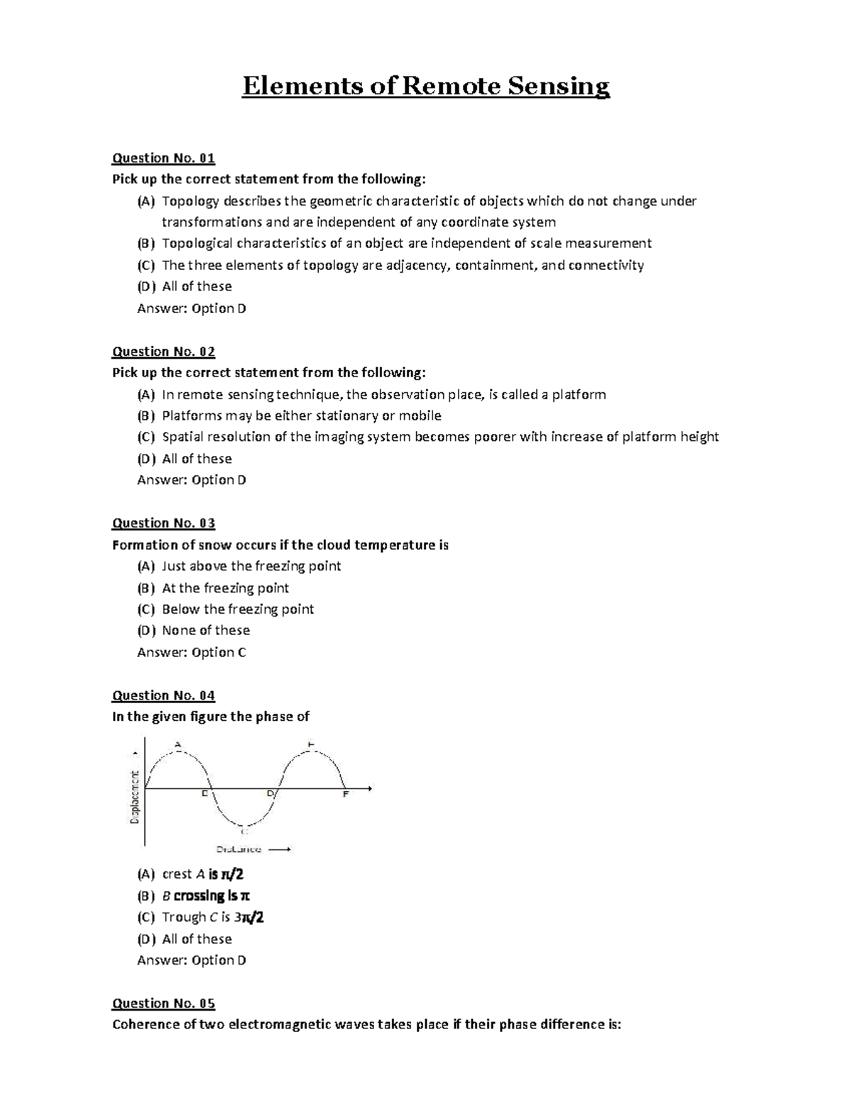 Remote-sening - Elements of Remote Sensing Question No. 01 Pick up the ...
