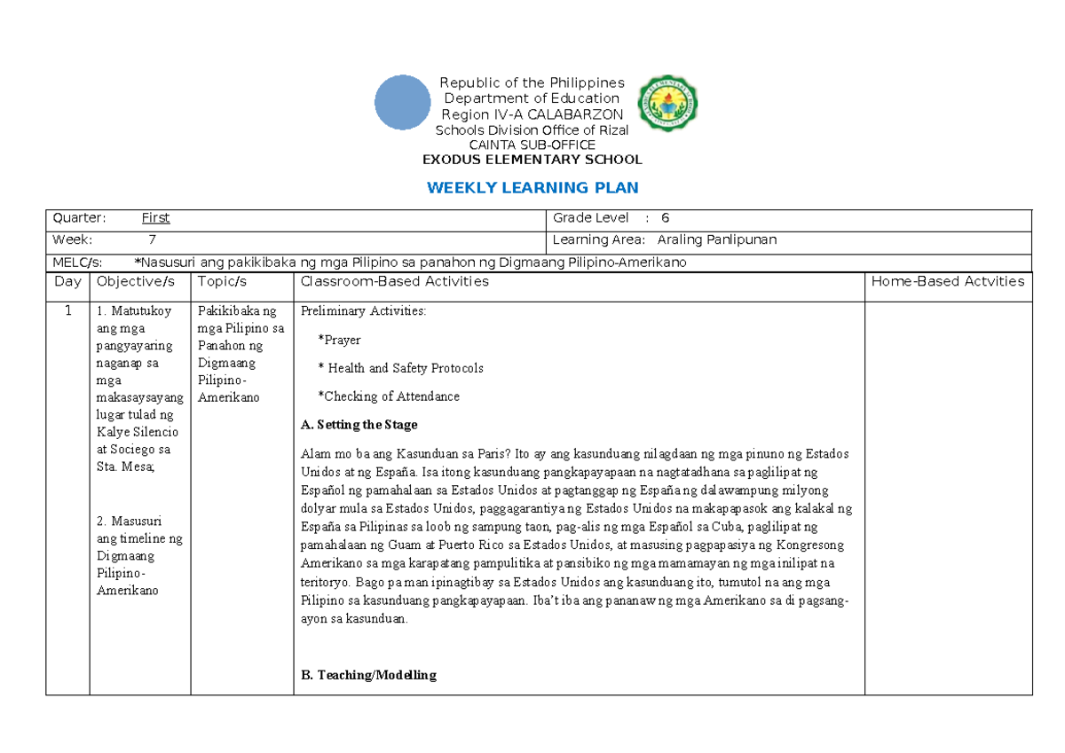 WHLP AP Q1 Week 7 - Republic of the Philippines Department of Education ...