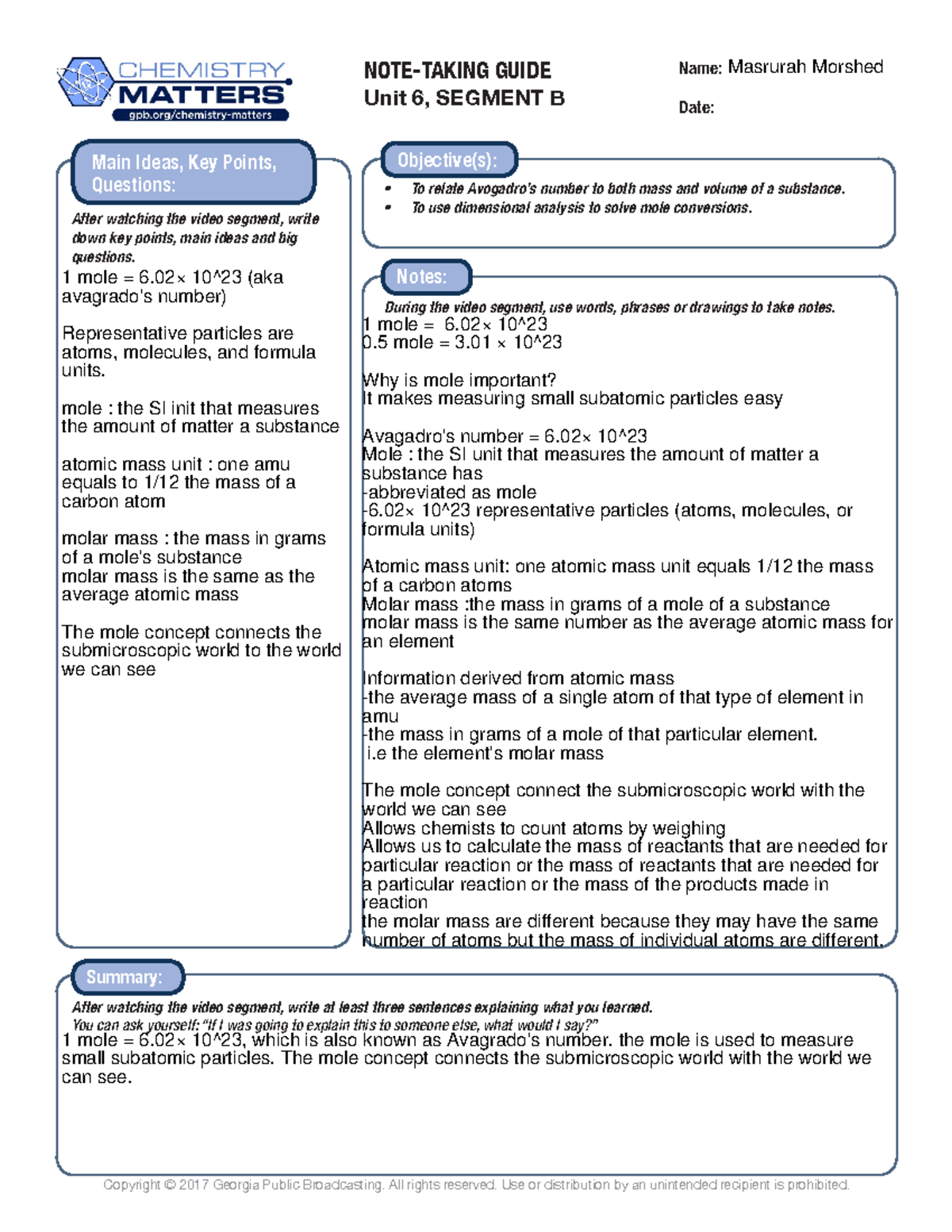 Unit 6b Note Taking Guide Segment Questions - Copyright © 2017 Georgia ...