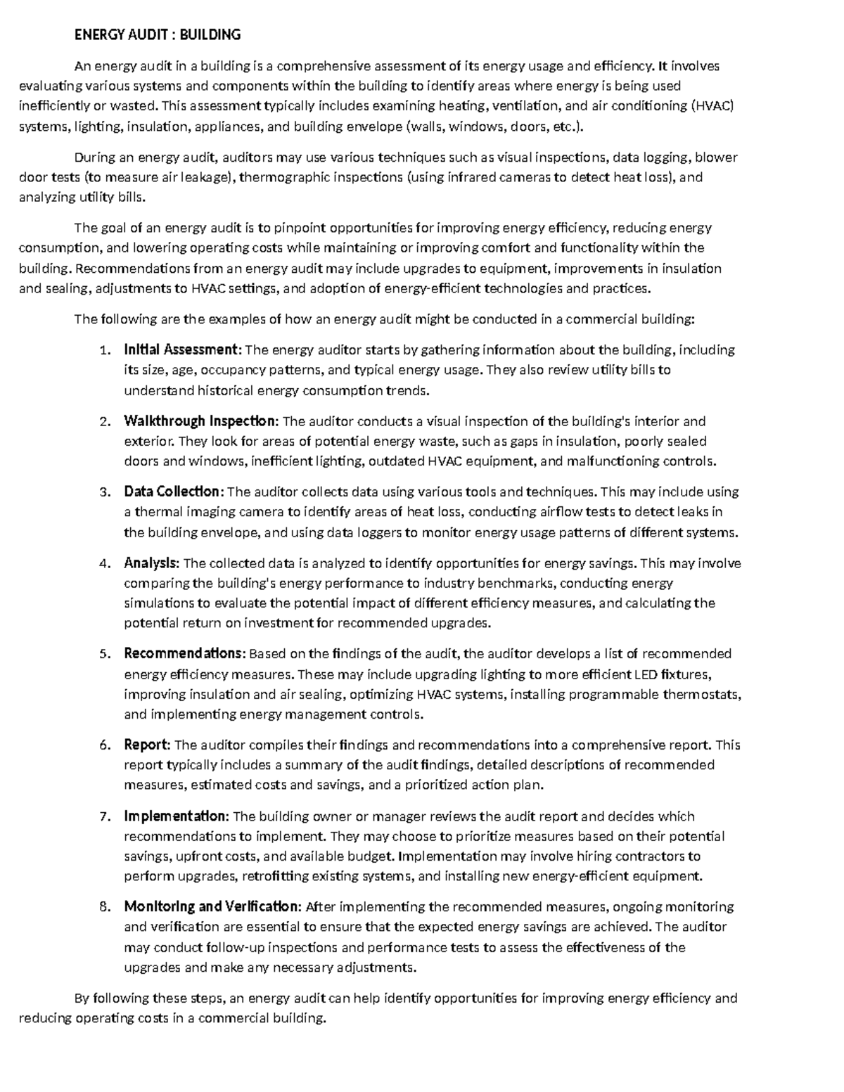 Energy- Audit- Building - ENERGY AUDIT : BUILDING An energy audit in a ...