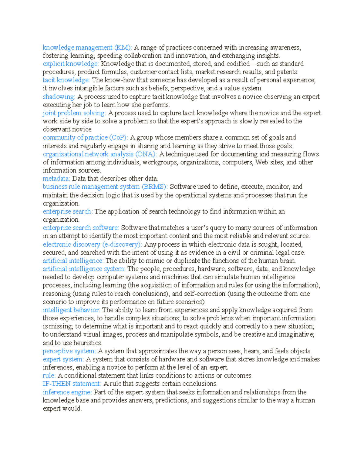 Chapter 7-10 Notes - knowledge management (KM): A range of practices ...