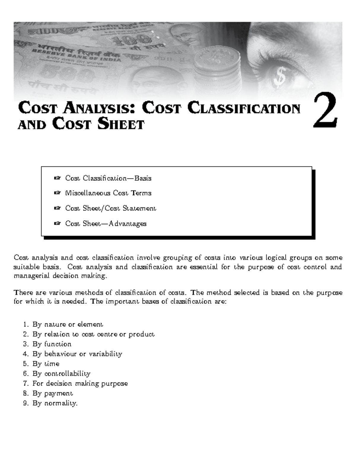 103 Sample Chapter - COST ANALYSIS: COST CLASSIFICATION AND COST SHEET ...