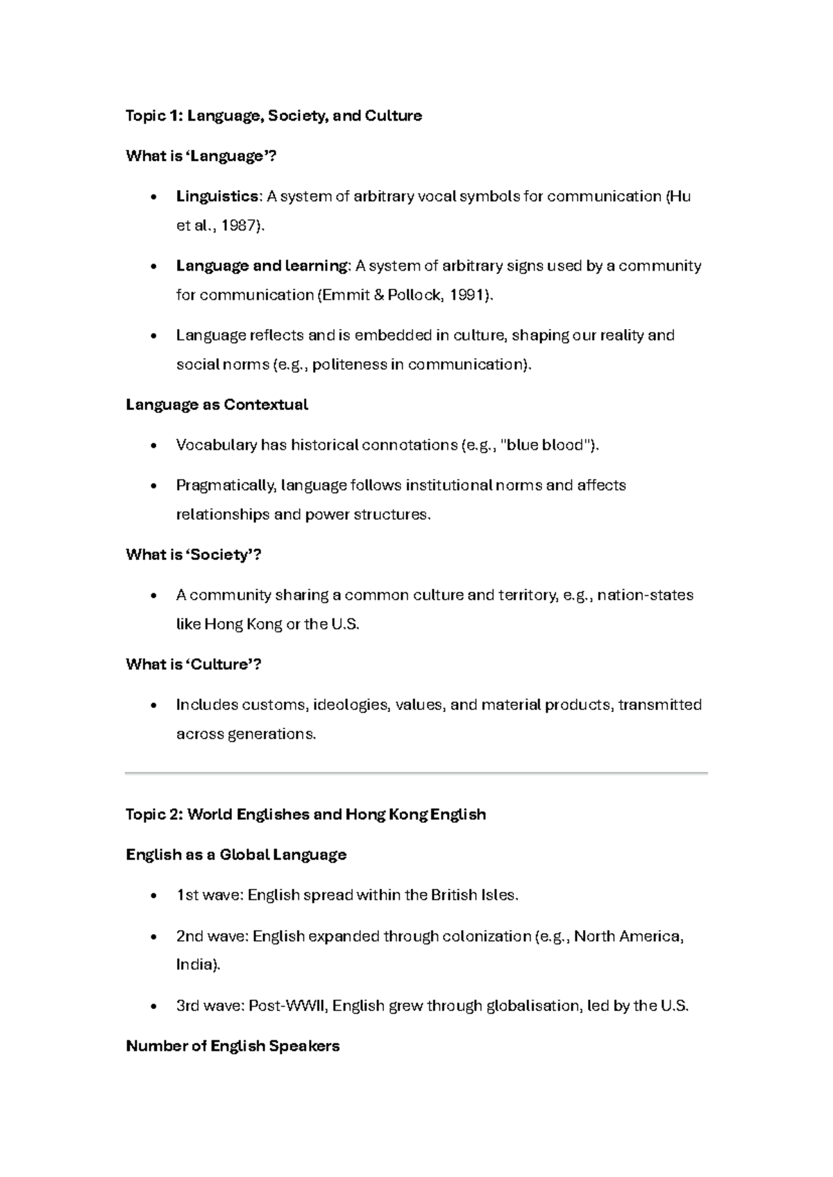 EN quiz notes - Summary Hong Kong Language and Society - Topic 1 ...