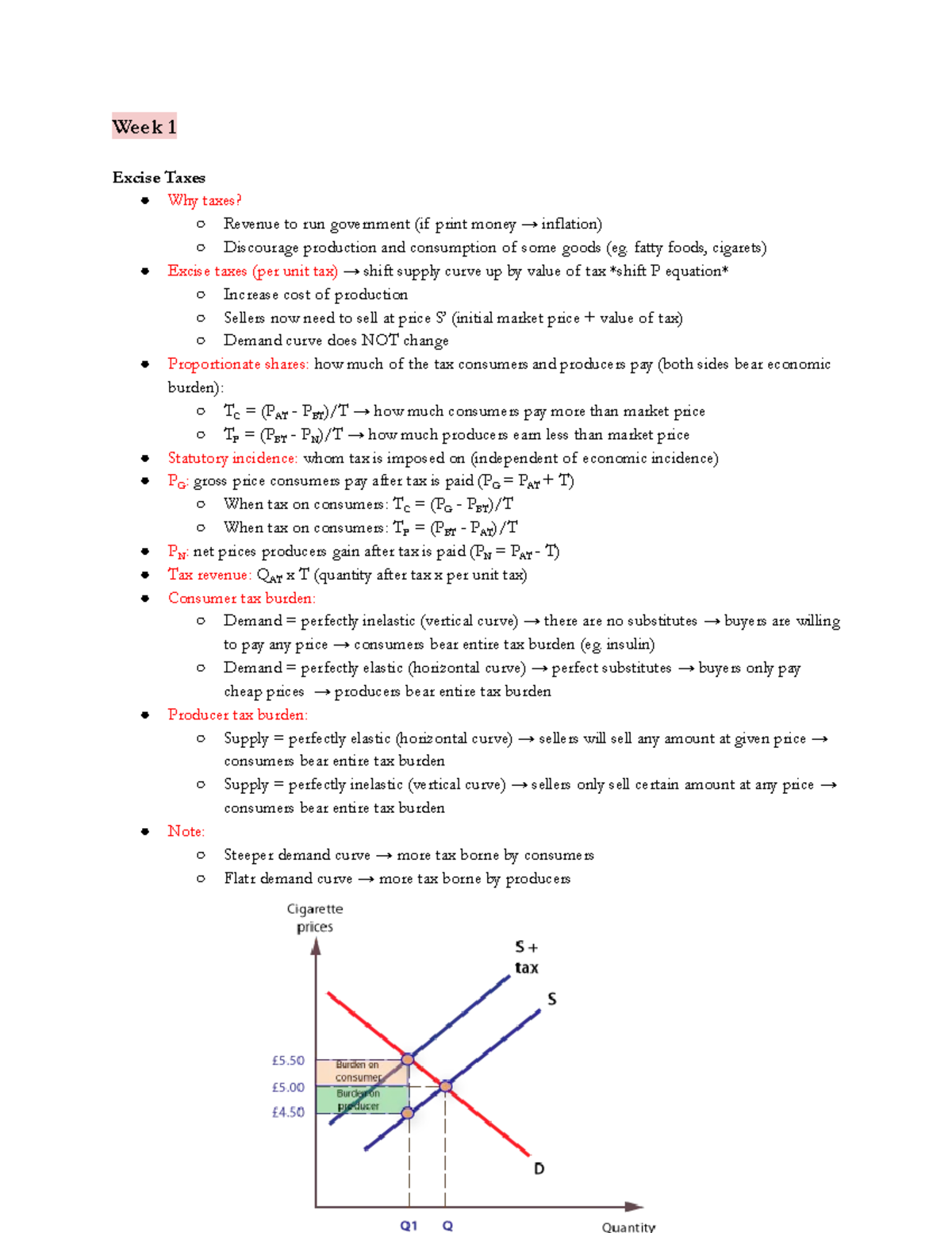 Northwestern Econ 3101 Midterm 1 Review Week 1 Excise Taxes Why