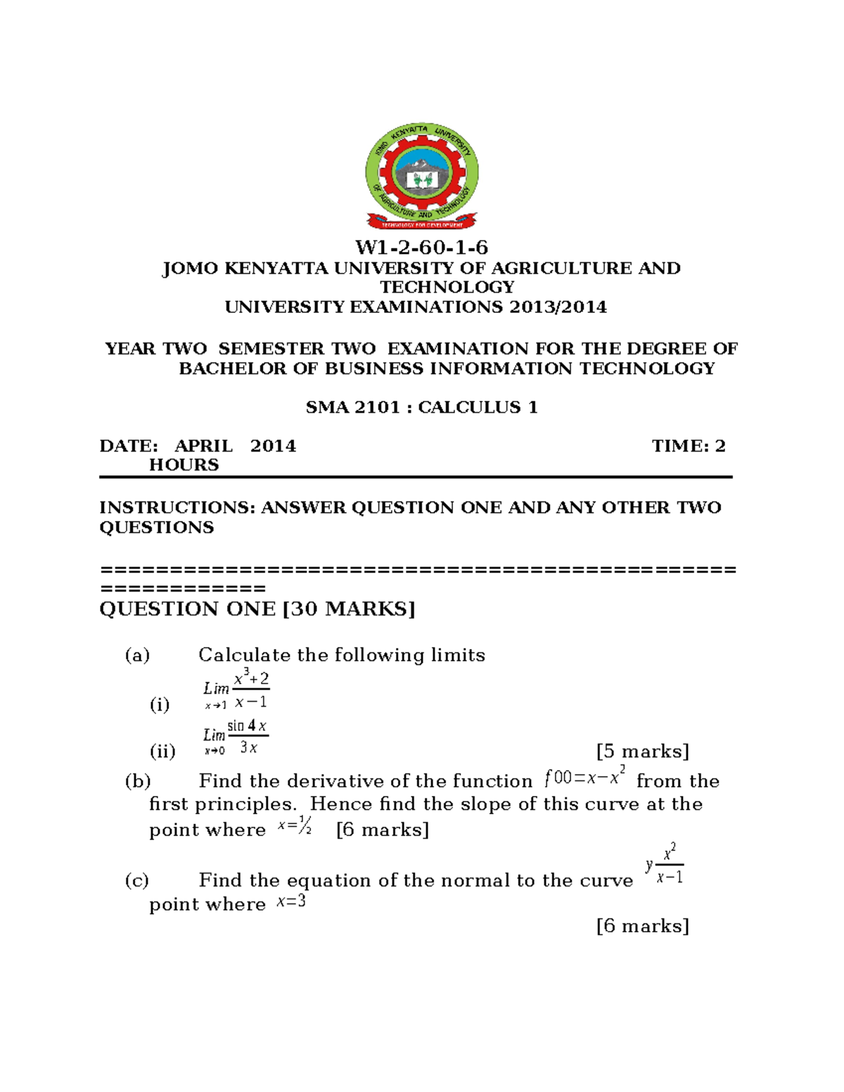 SMA 2101 NAK - NIL - W1-2-60-1- JOMO KENYATTA UNIVERSITY OF AGRICULTURE ...