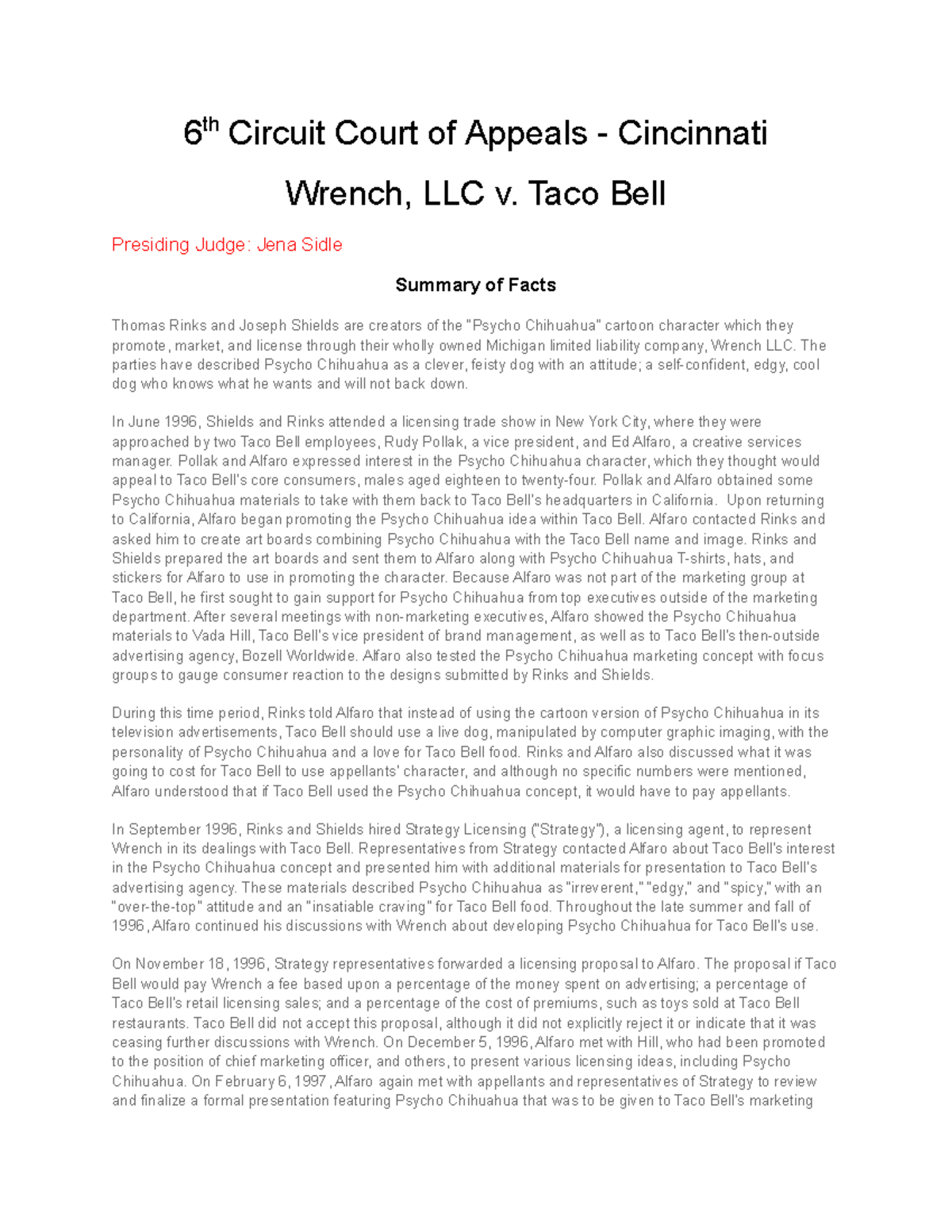 3rd Trial Wrench V Taco Bell Jury Brief 6 Th Circuit Court Of   Thumb 1200 1553 