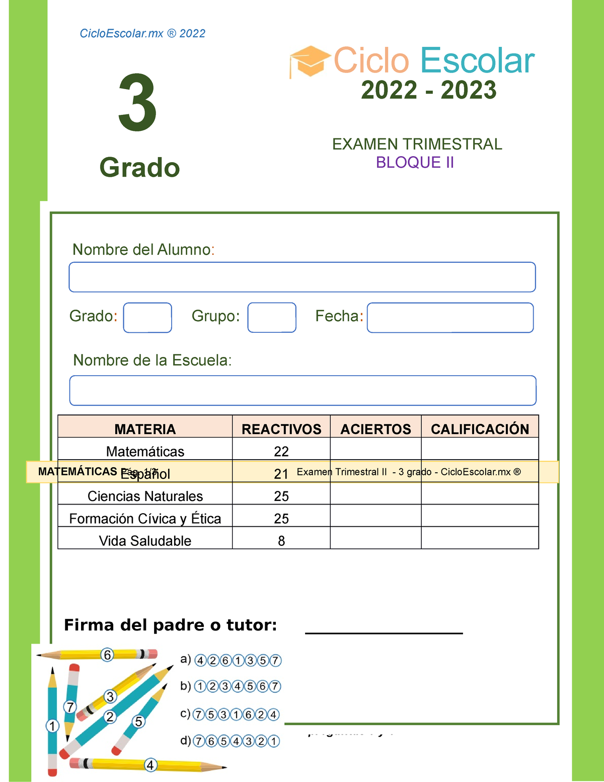 Examen Trimestral 3 Grado B2 2022 2023 - Subraya La Respuesta Correcta ...