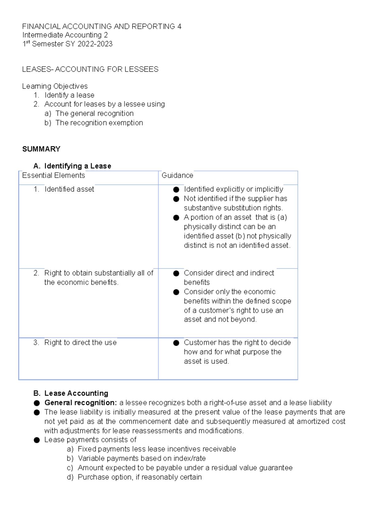 Lease- Lessee - Study Well :) - FINANCIAL ACCOUNTING AND REPORTING 4 ...