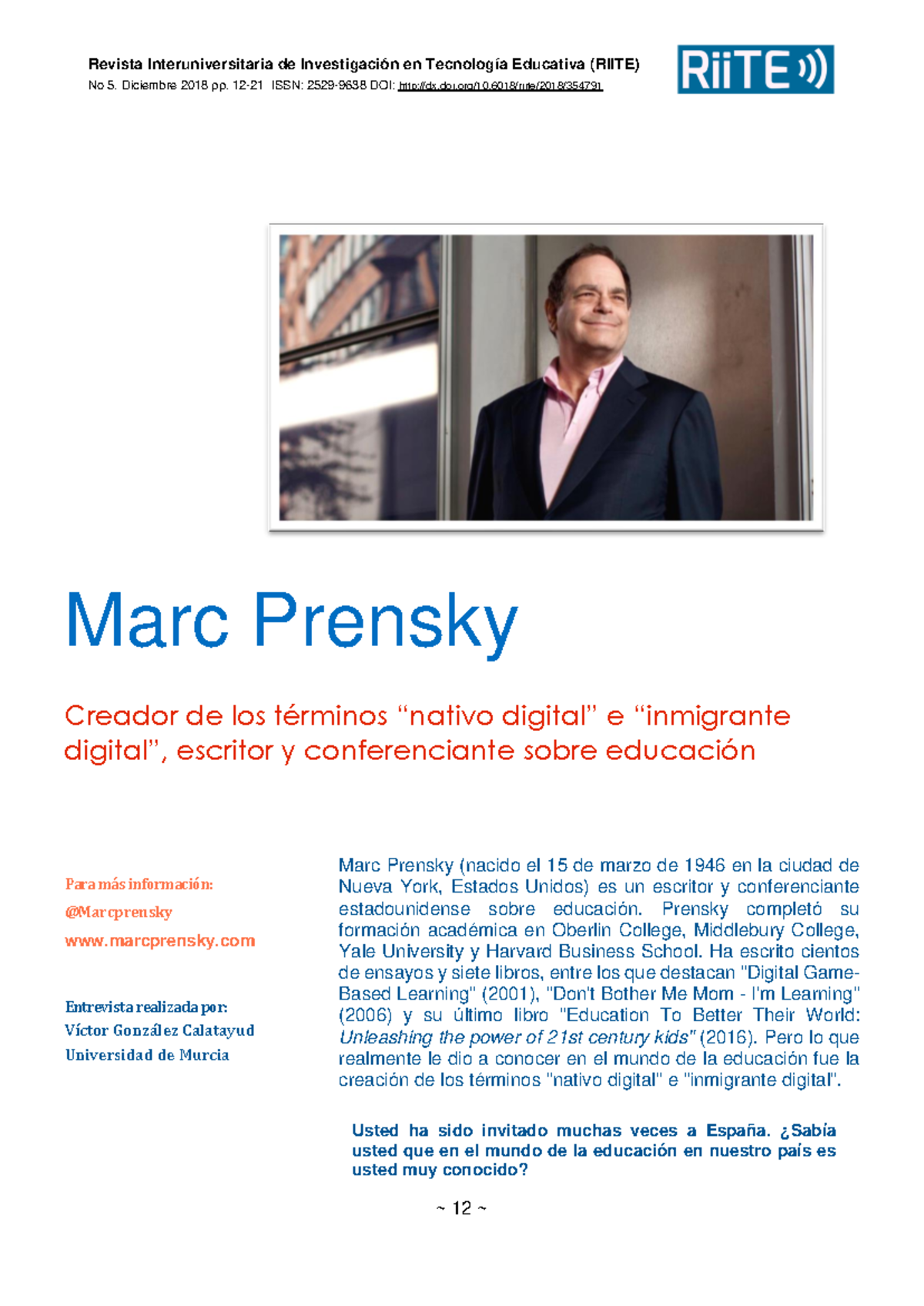 Marc Prensky Entrevista - No 5. Diciembre 2018 pp. 12 - 21 ISSN: 2529 ...