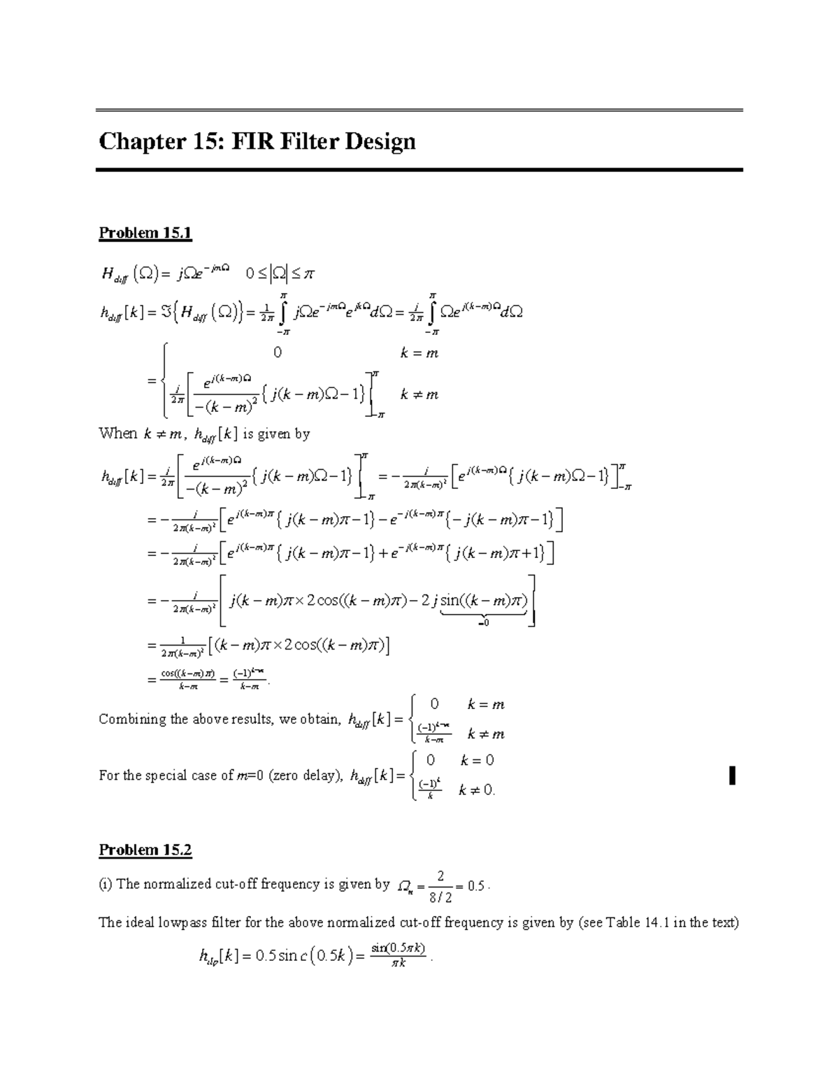 6290 solution-chap15 - signals and systems - Chapter 15: FIR Filter ...