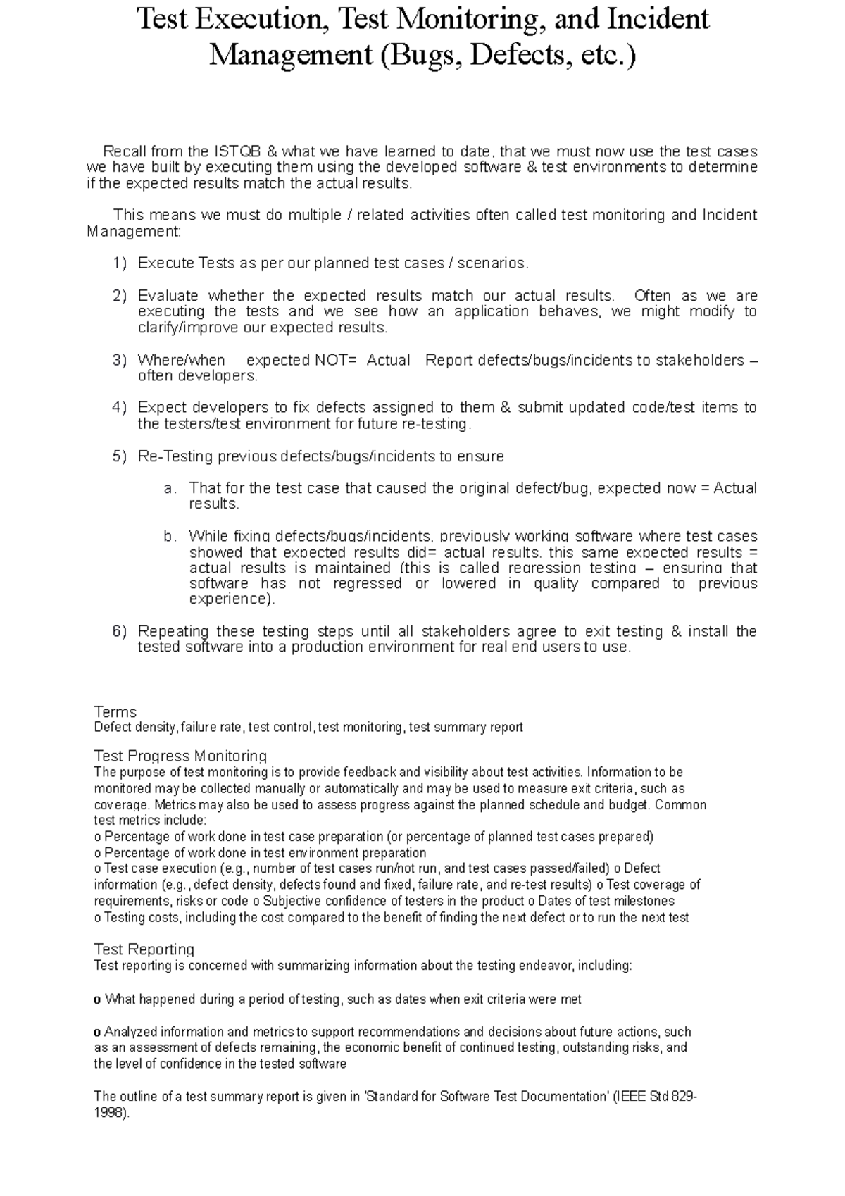 Lesson+10+Test Execution+Test Incident Mgmt - Test Execution, Test ...