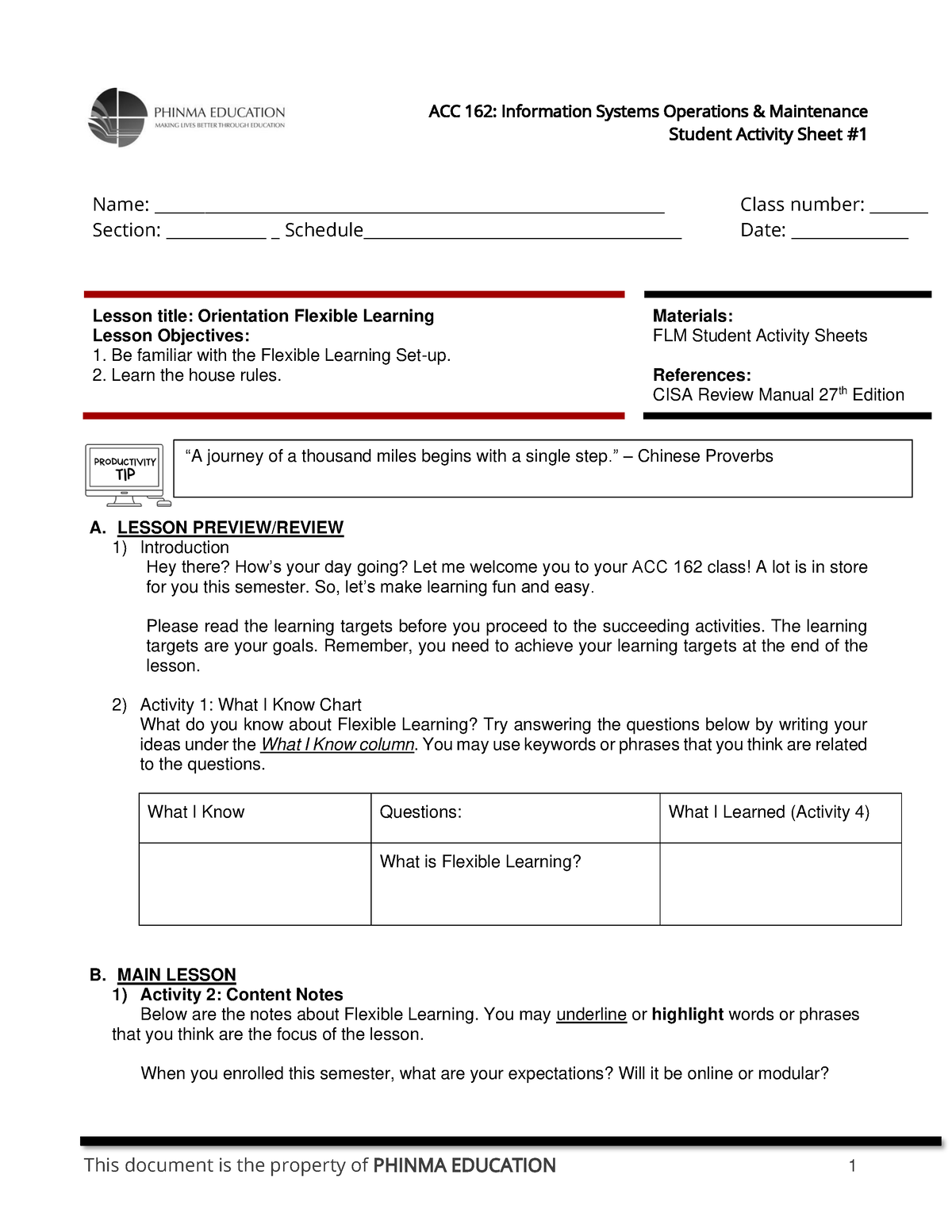 ACC 162 Module 1 - Student Activity Sheet # Name: - Studocu