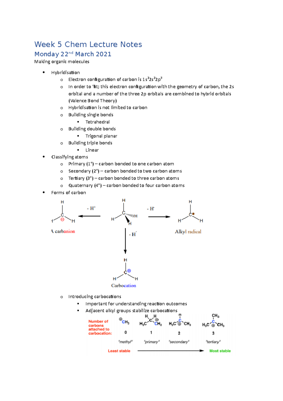 Week 5 Lec Notes - Organic Chemistry (cont.) - Week 5 Chem Lecture ...