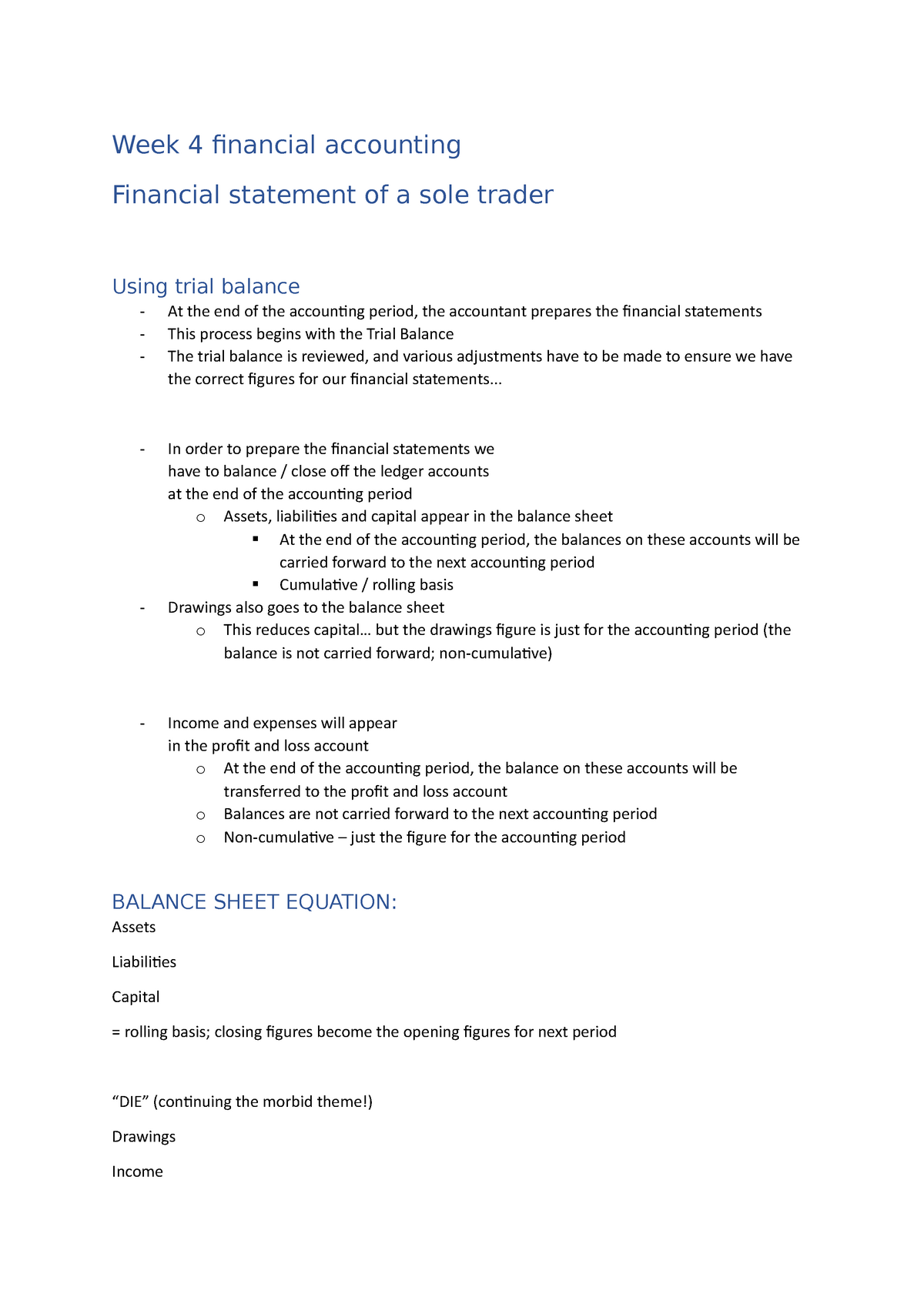 Week 4 Lecture Notes Financial Statements Of A Sole Trader Week 4 Financial Accounting 8383