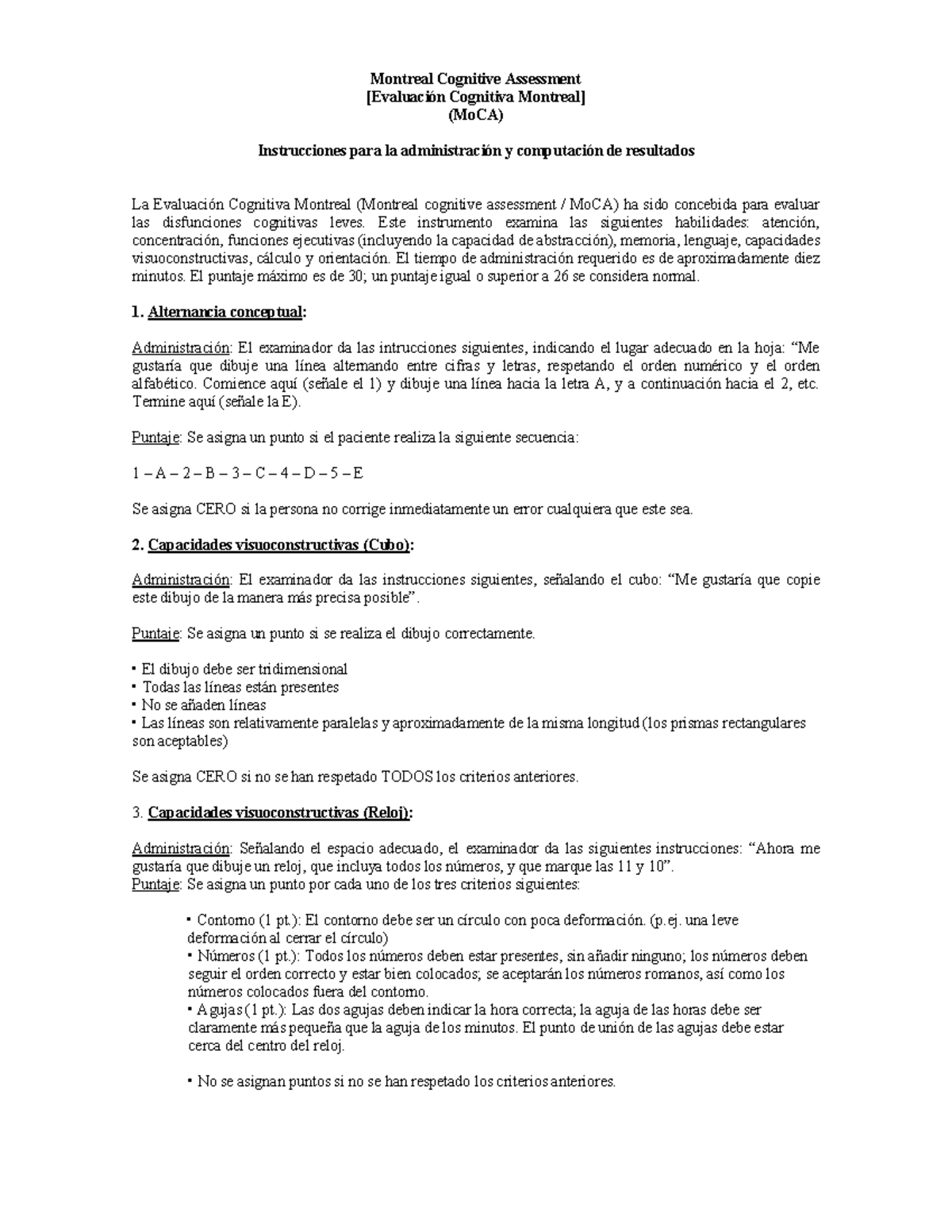 Moca-instructions-spanish - Montreal Cognitive Assessment [Evaluación