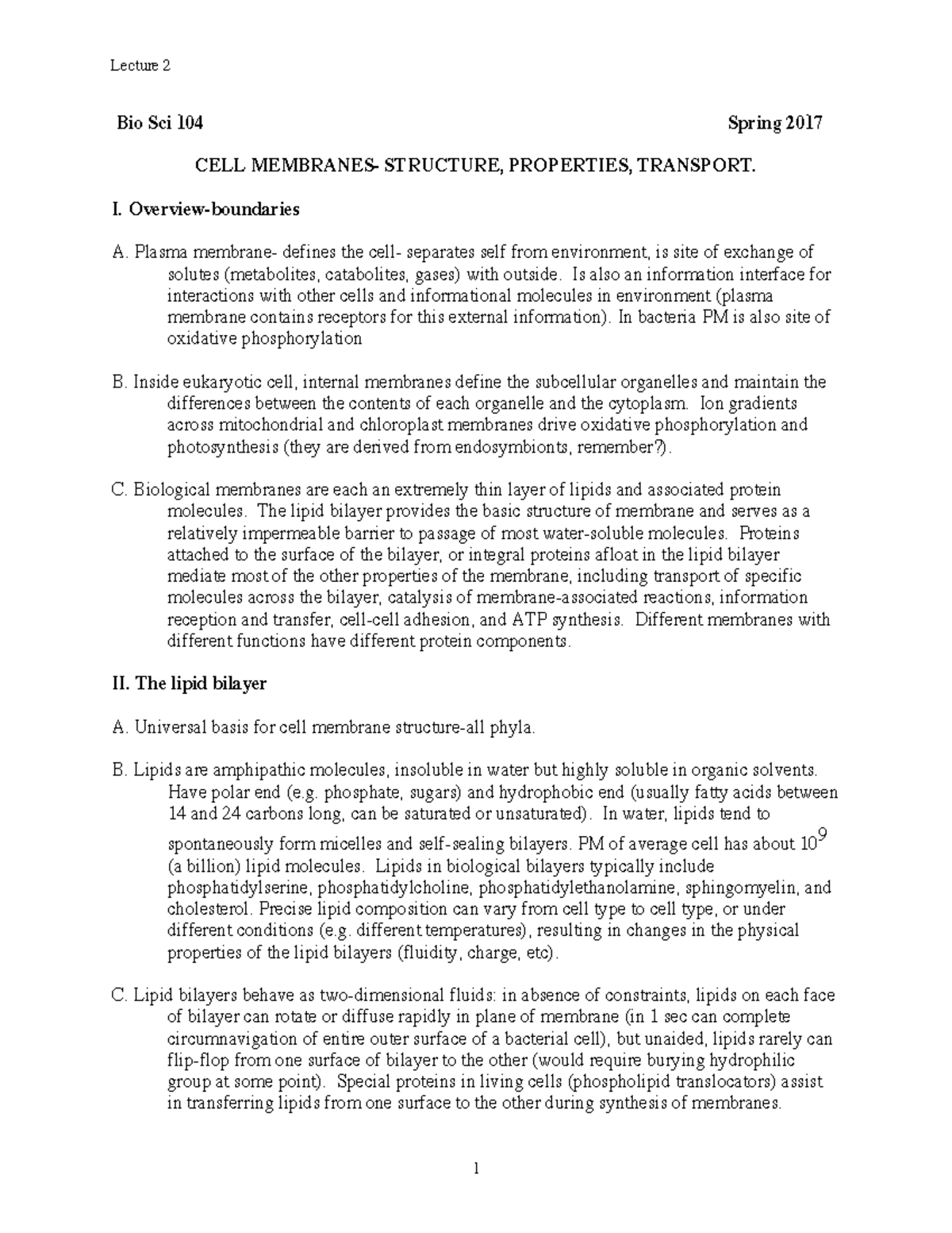 Lecture+2-2017 - Lecture notes 2 - Bio Sci 104 Spring 2017 CELL ...