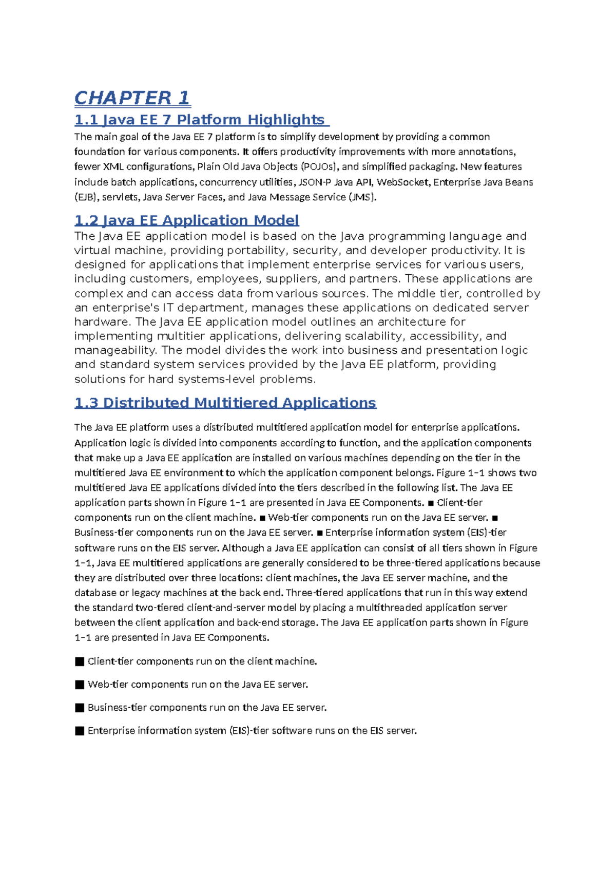 Chapter 1 Summarized - CHAPTER 1 1 Java EE 7 Platform Highlights The ...
