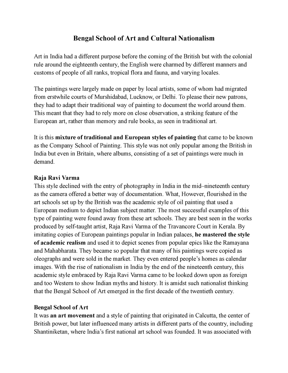 essay on bengal school of art