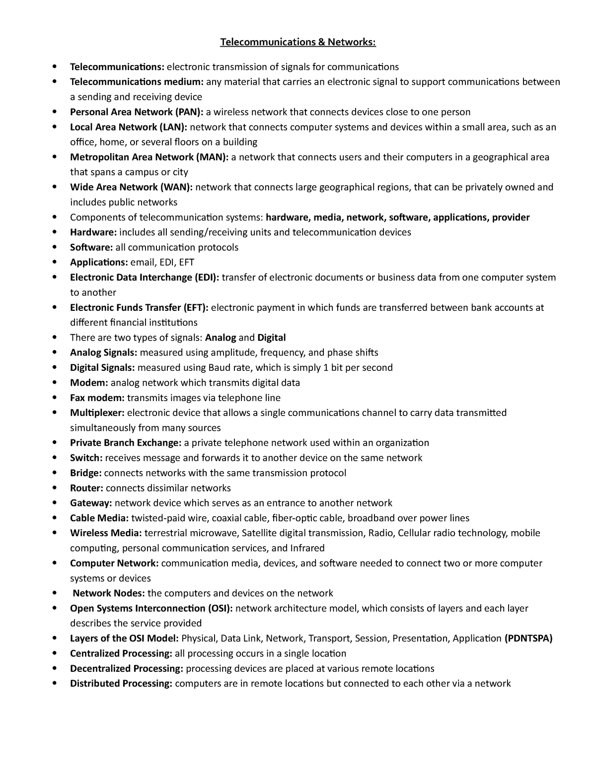 Chapter 4 - Textbook Notes - Telecommunications & Networks ...